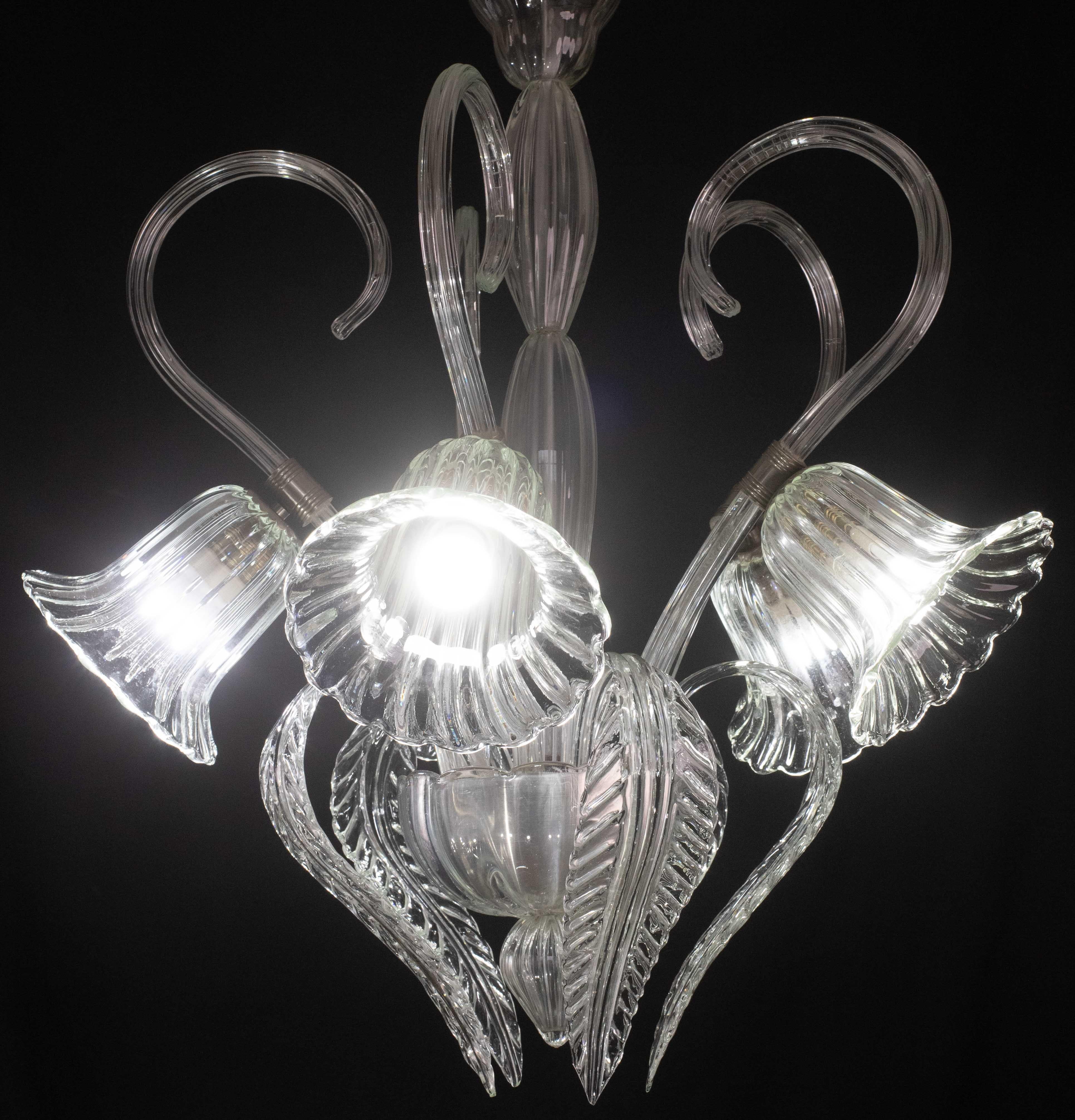 European Amazing 5 Light Art Deco Murano Glass and Brass Chrome Chandelier by Barovier For Sale