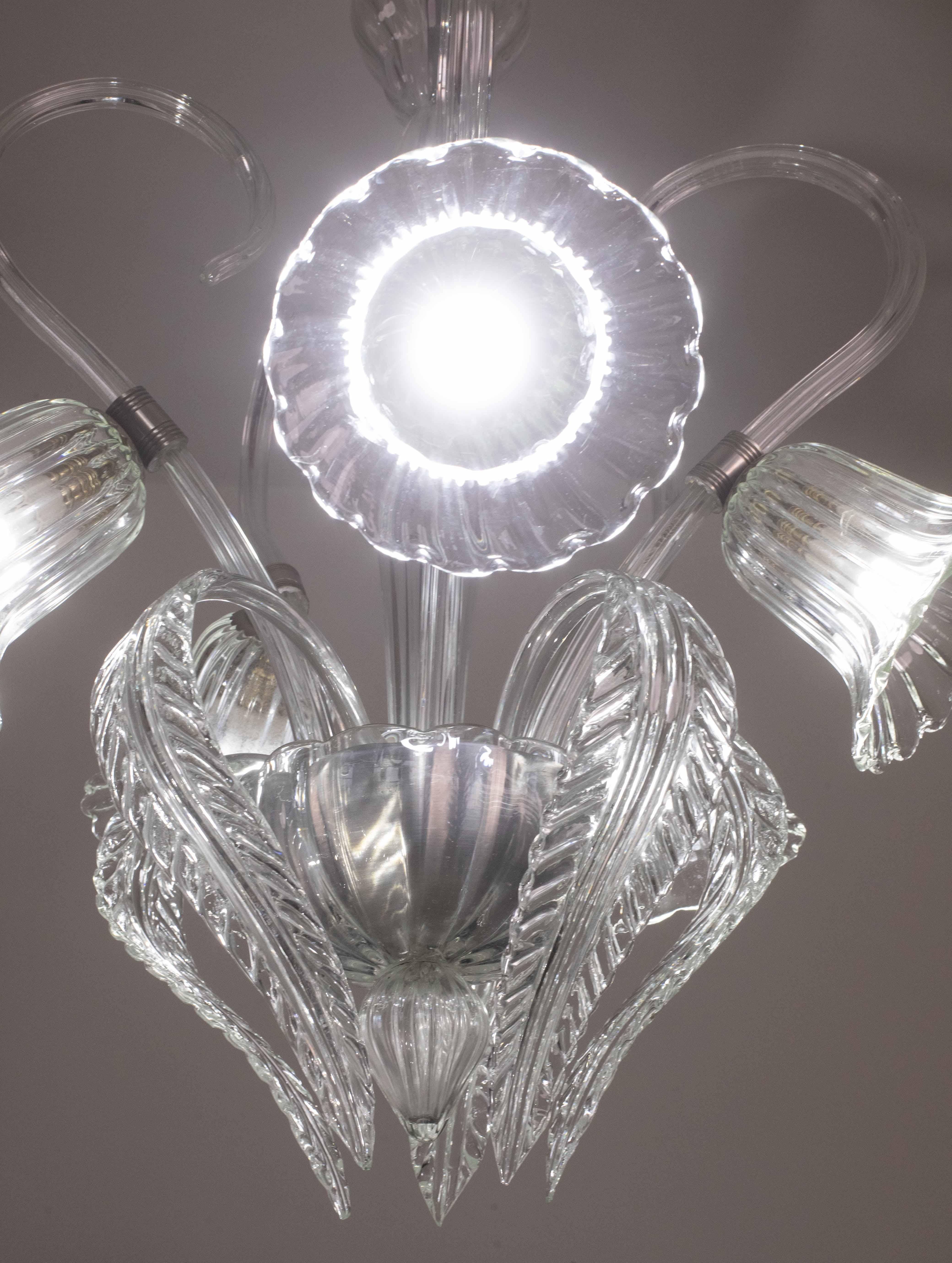 Amazing 5 Light Art Deco Murano Glass and Brass Chrome Chandelier by Barovier For Sale 2