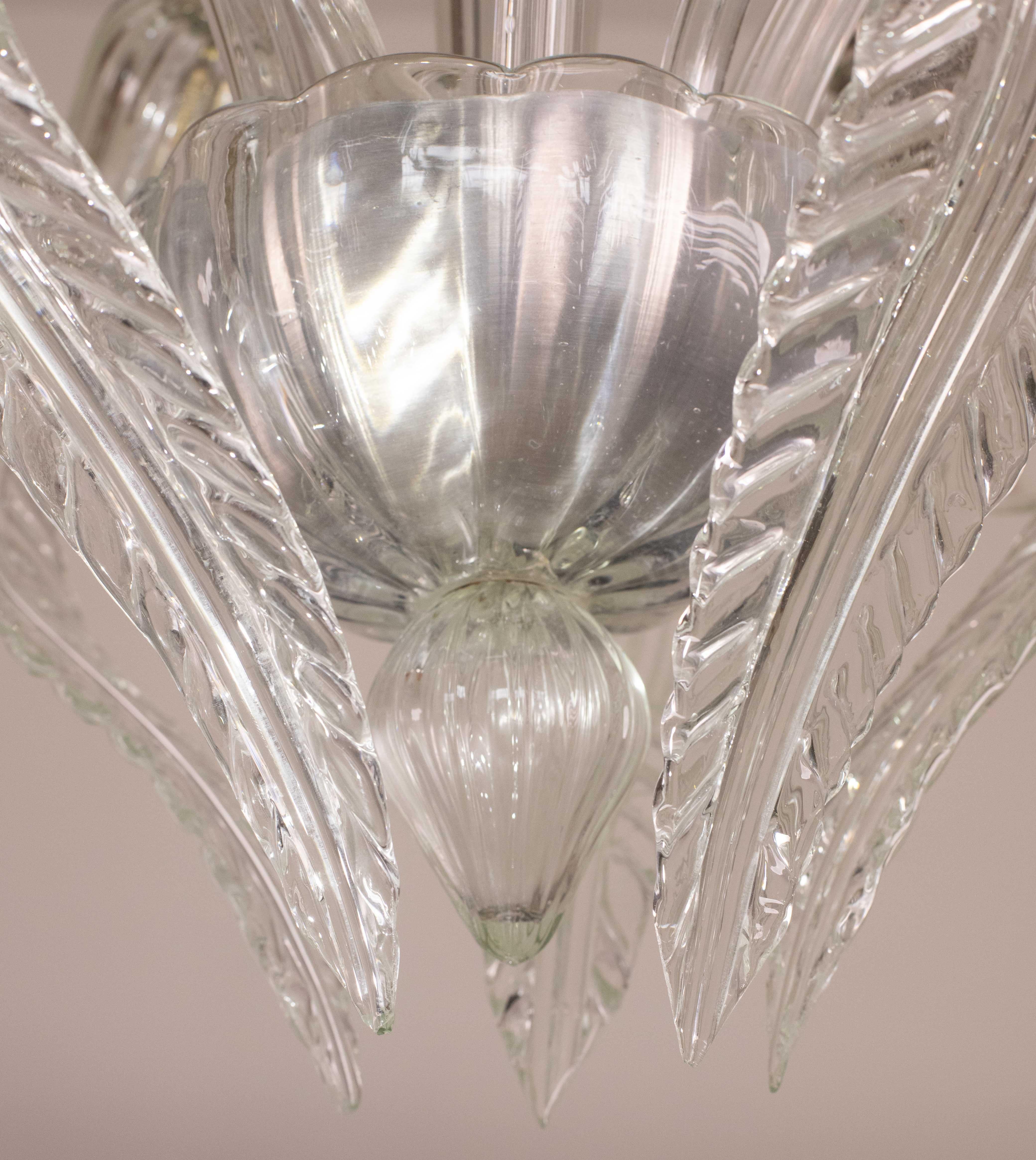 Amazing 5 Light Art Deco Murano Glass and Brass Chrome Chandelier by Barovier For Sale 4