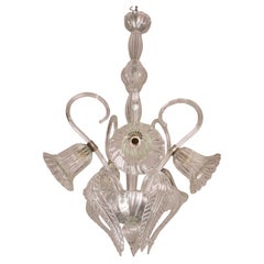 Amazing 5 Light Art Deco Murano Glass and Brass Chrome Chandelier by Barovier