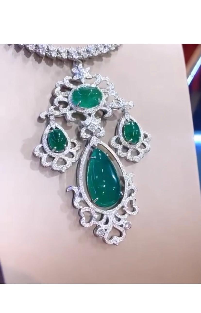 Women's Amazing 54.11 Carats of Emeralds and Diamonds on Pendant/Brooch For Sale