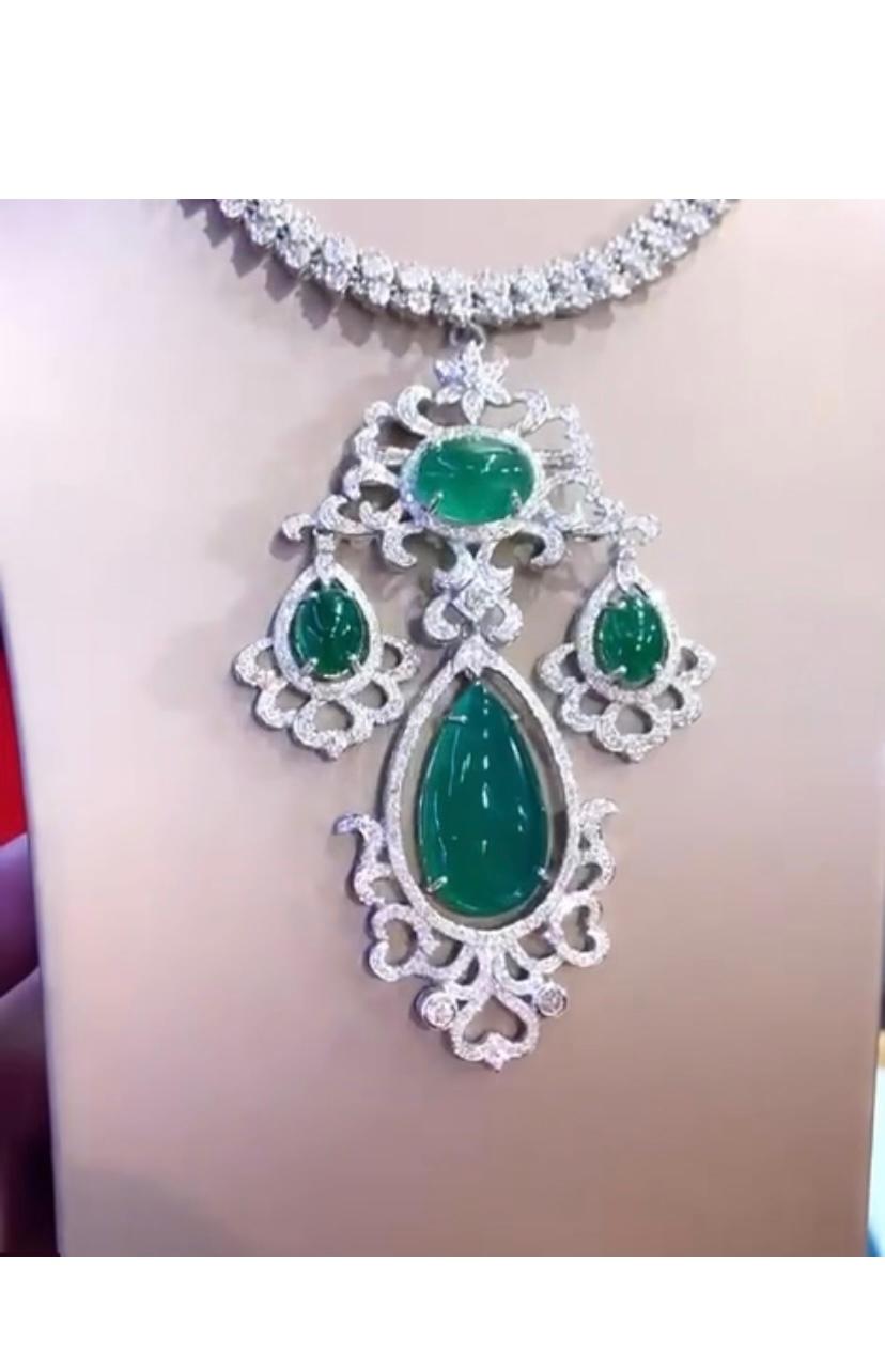 Amazing 54.11 Carats of Emeralds and Diamonds on Pendant/Brooch For Sale 1