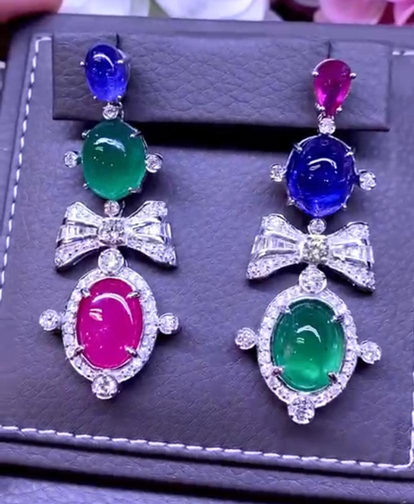 AIG Certified 49.90 Ct Emeralds Ruby Tanzanites Tourmaline Diamonds Earrings In New Condition For Sale In Massafra, IT
