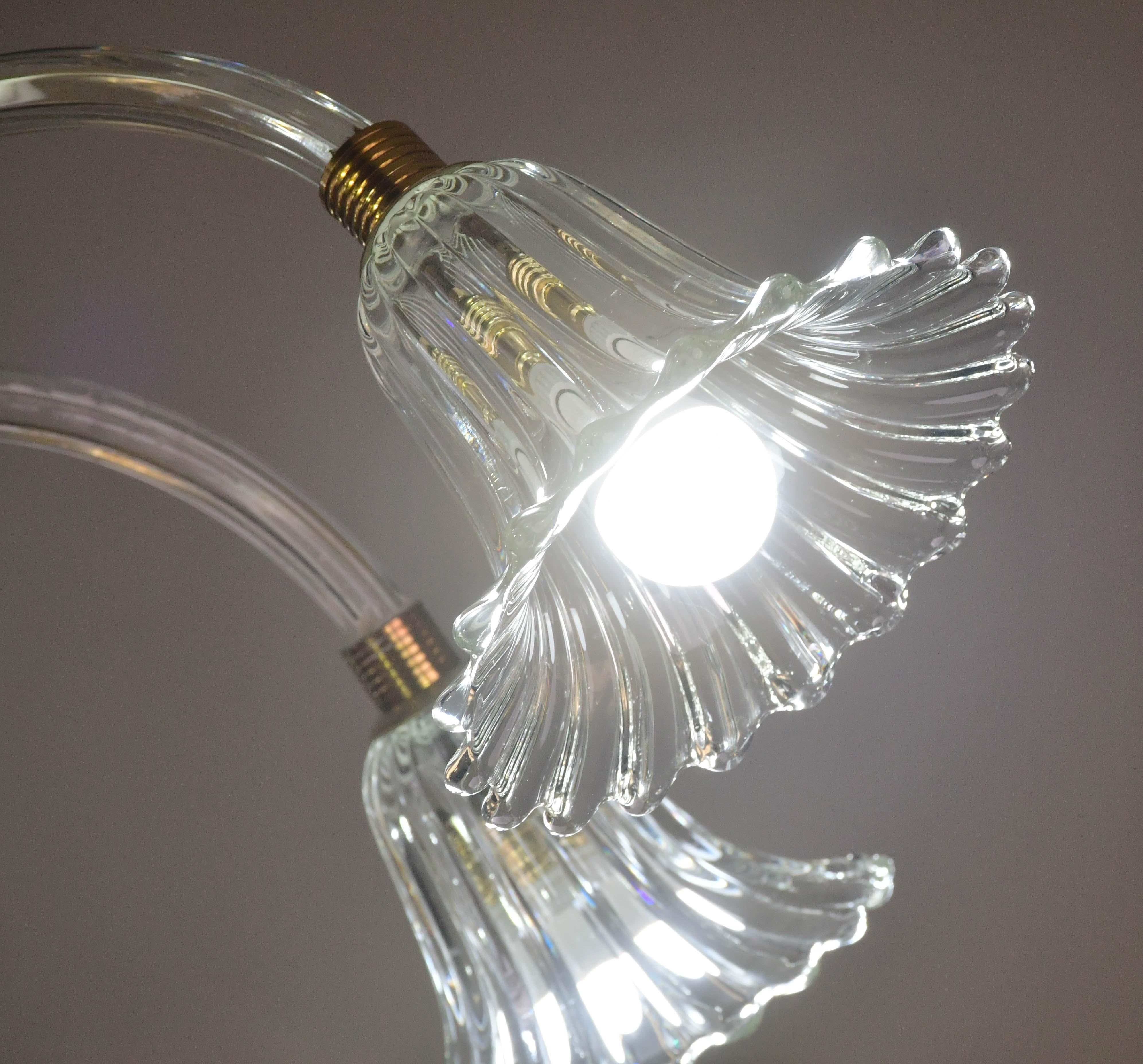 Incredibile lampadario a 6 luci Art Deco in vetro di Murano e ottone cromato di Barovier in vendita 5