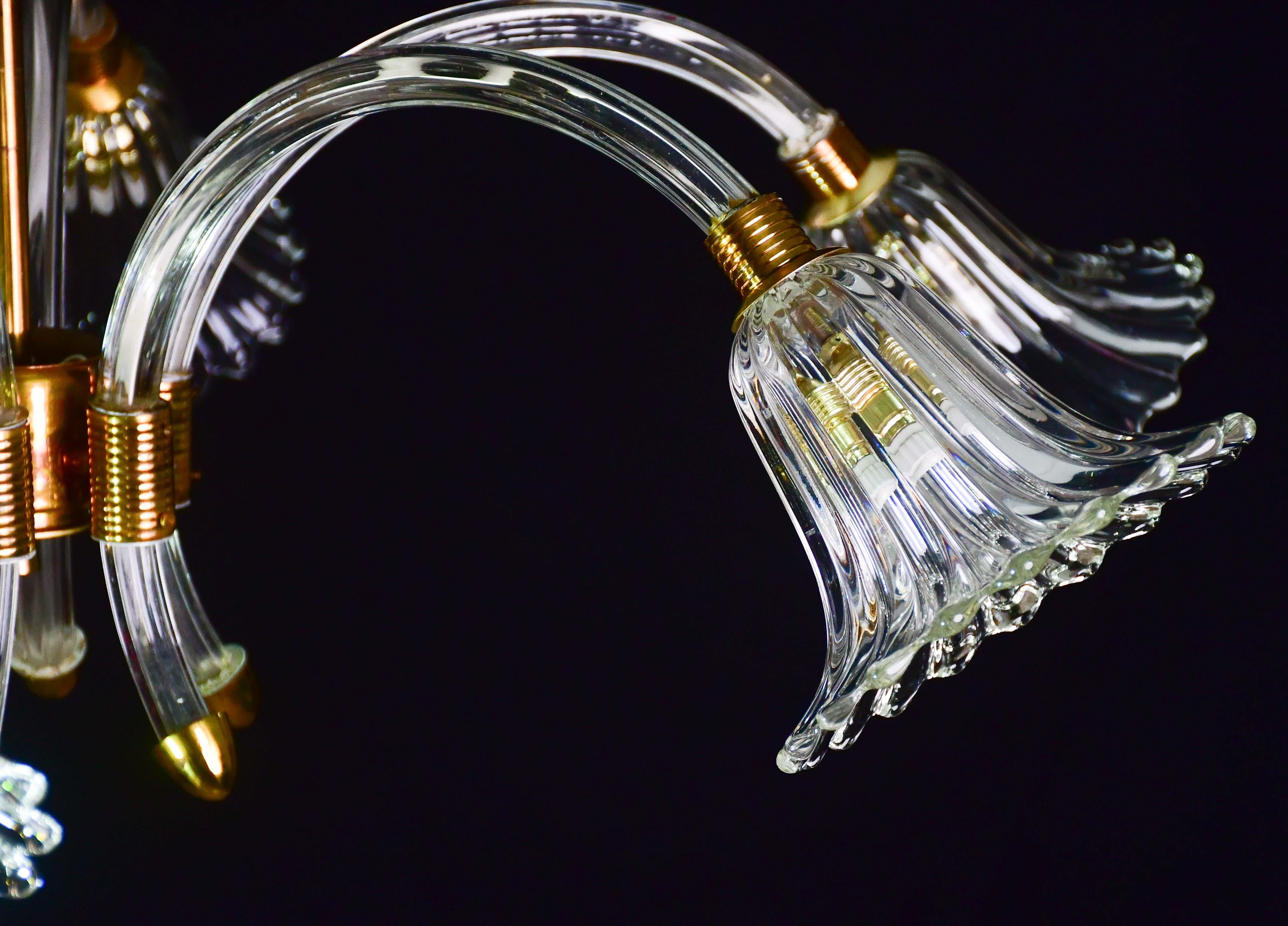 Incredibile lampadario a 6 luci Art Deco in vetro di Murano e ottone cromato di Barovier in vendita 9