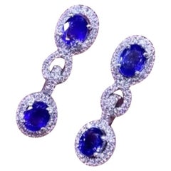 AIG Certified 5.00 Carats Ceylon Sapphire  1.10 Ct Diamonds 18K Gold Earrings 