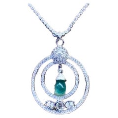 AIG Certified 3.30 Carats Zambian Emerald  3.30 Ct Diamonds 18k Gold Pendant