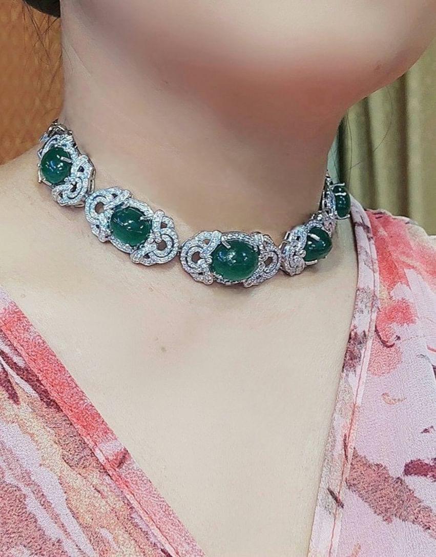 Smeraldi dello Zambia certificati AIG 71,00 Cr 6,50 Ct Diamanti 18kGold girocollo/bracciale in vendita 1