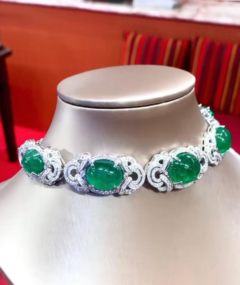 Women's Amazing 78, 26 Carats of Emeralds and Diamonds on Choker/Bracelet