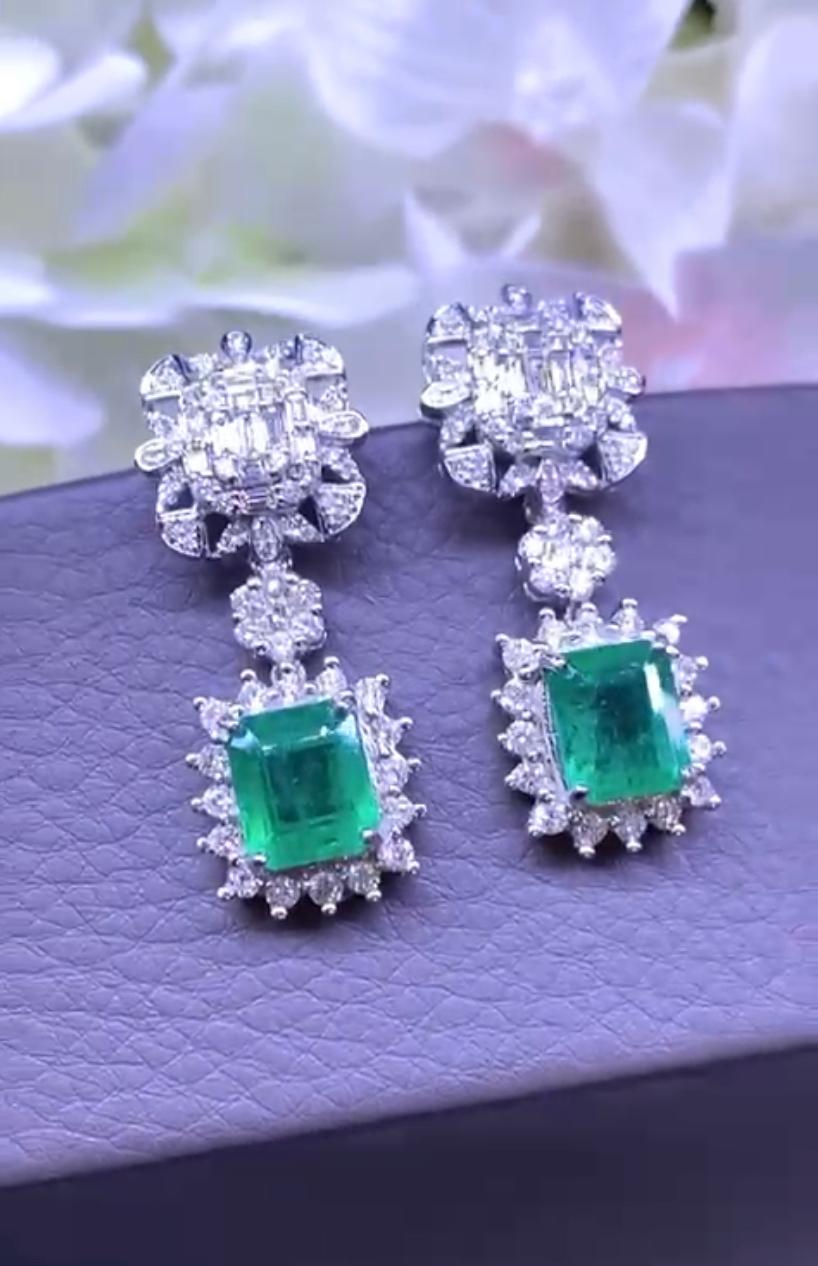 Women's AIG Certified 6.33 Carats Zambian Emeralds  2.28 Ct Diamonds 18K Gold Earrings For Sale