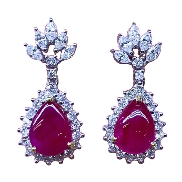 AIG certified 6.50 ct Burma rubies and 2.11 ct diamonds on 18k gold earrings 