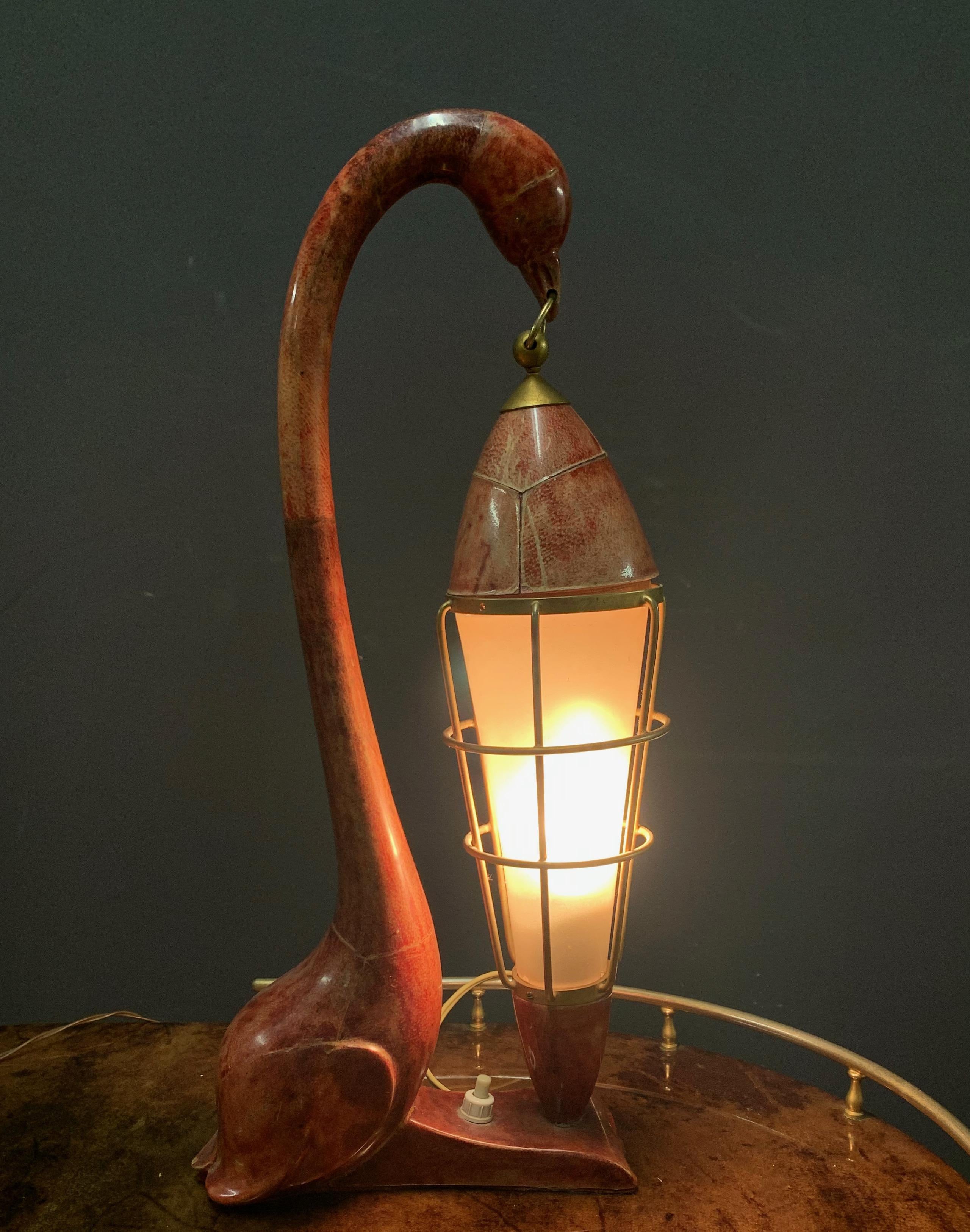 Amazing Aldo Tura Swan Table Lamp In Good Condition For Sale In Munich, DE