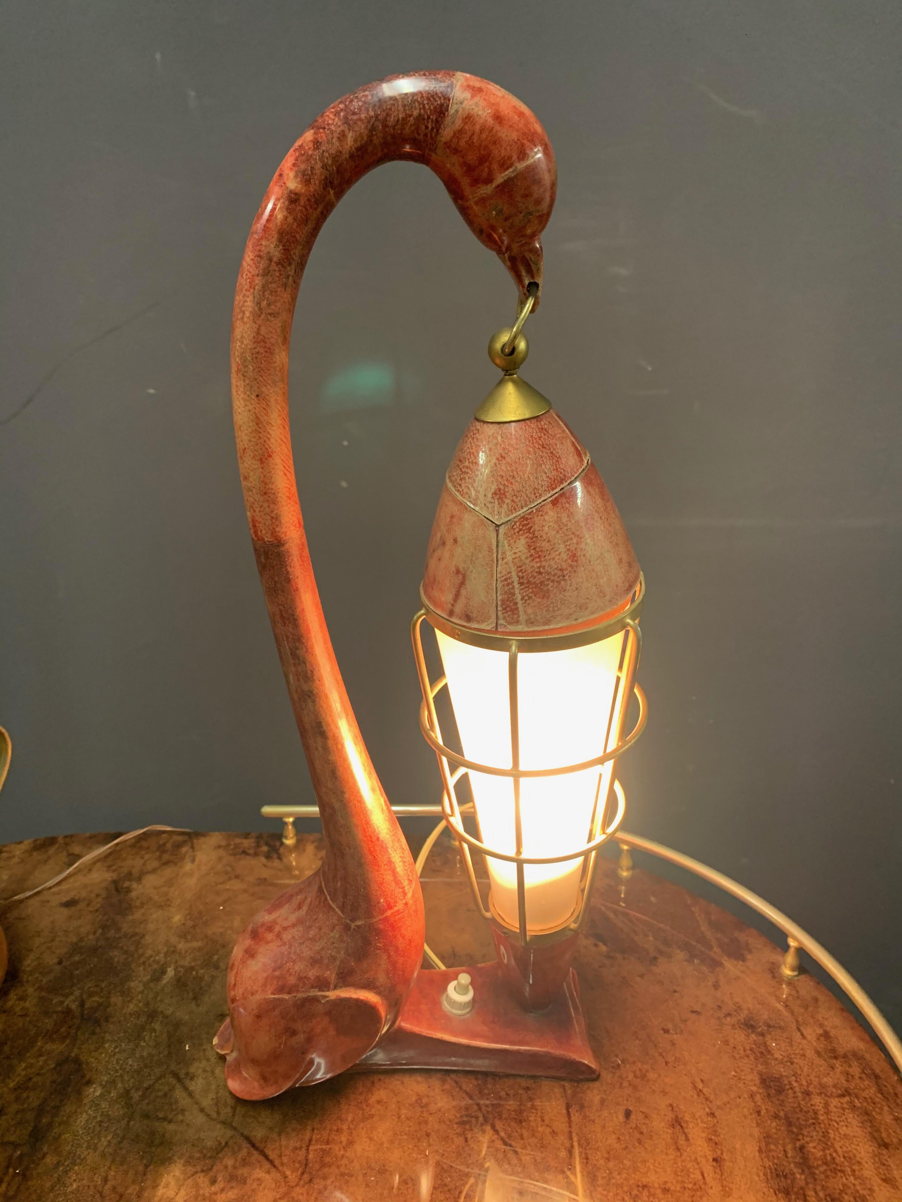 Goatskin Amazing Aldo Tura Swan Table Lamp For Sale
