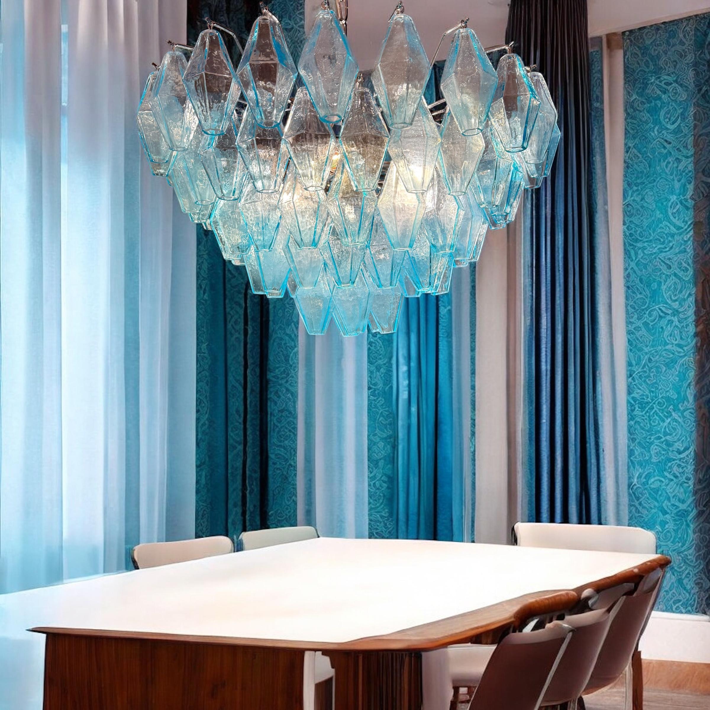 Increíble Lámpara o Plafón de Cristal de Murano Poliedri Azul Alight Italiano en venta