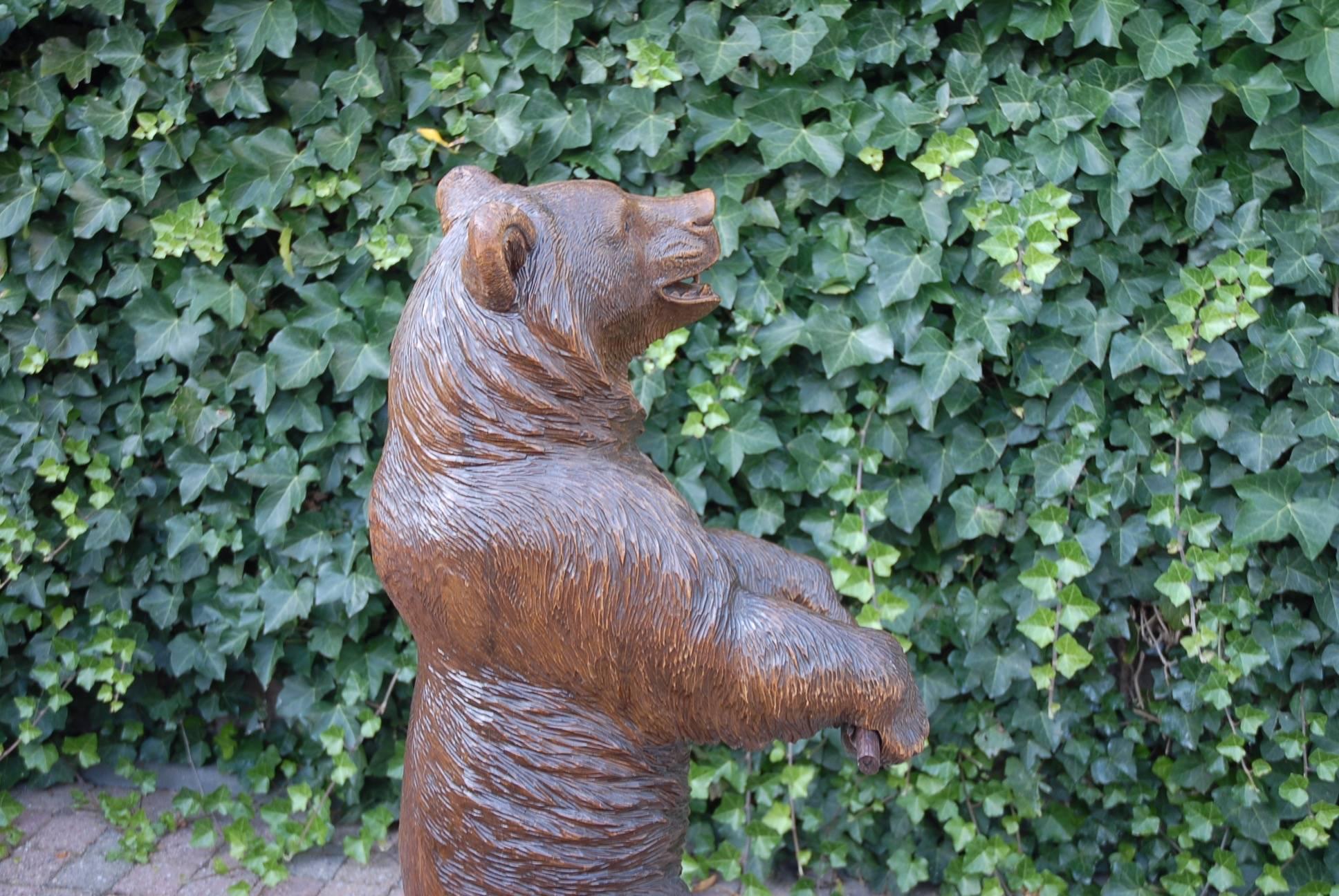 Amazing & All Hand-Carved Swiss Black Forest Standing Bear Umbrella & Cane Stand 1