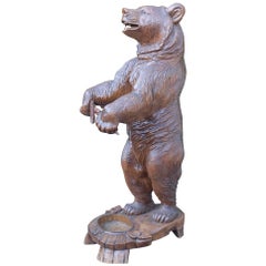 Amazing & All Hand-Carved Swiss Black Forest Standing Bear Umbrella & Cane Stand