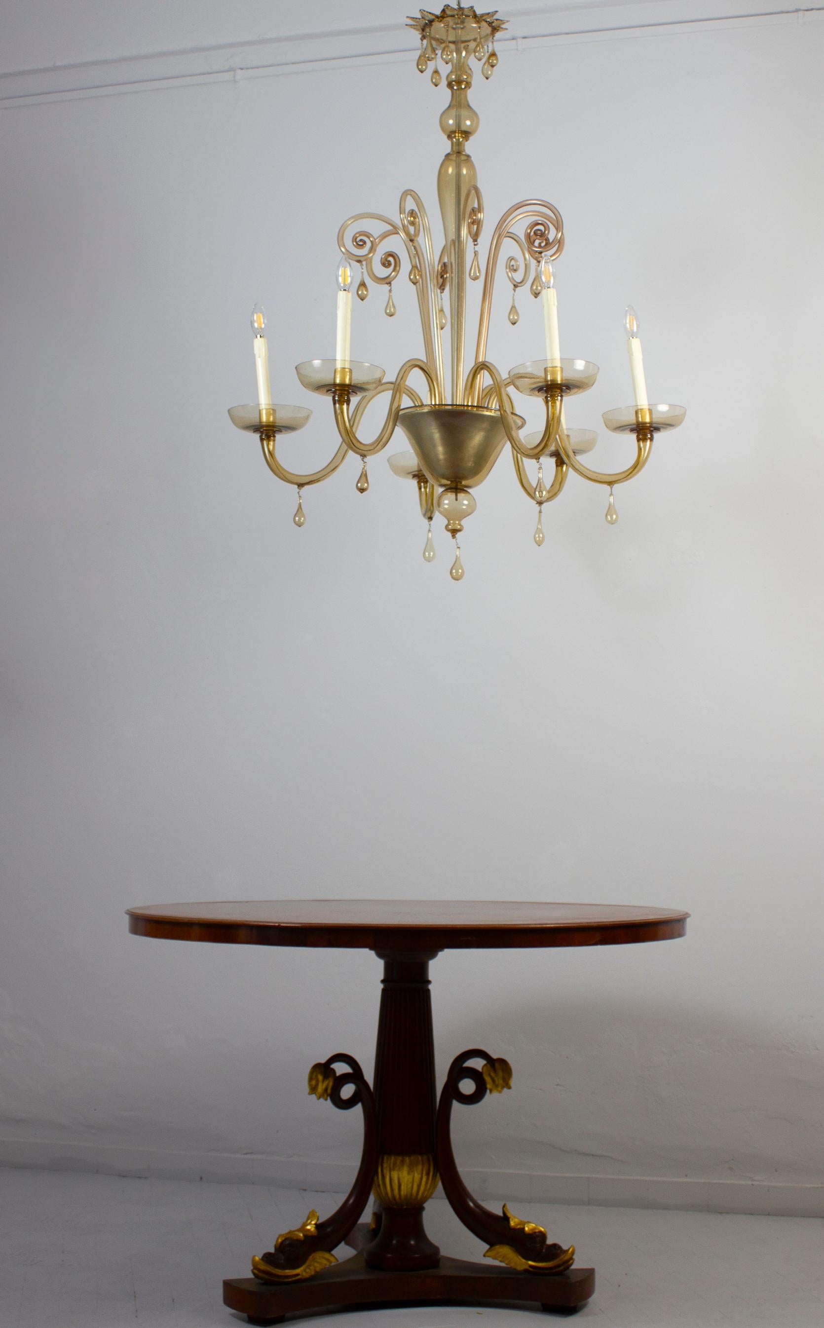 Amazing Amber Hand Blown Glass Chandelier by Venini circa 1950' For Sale 4