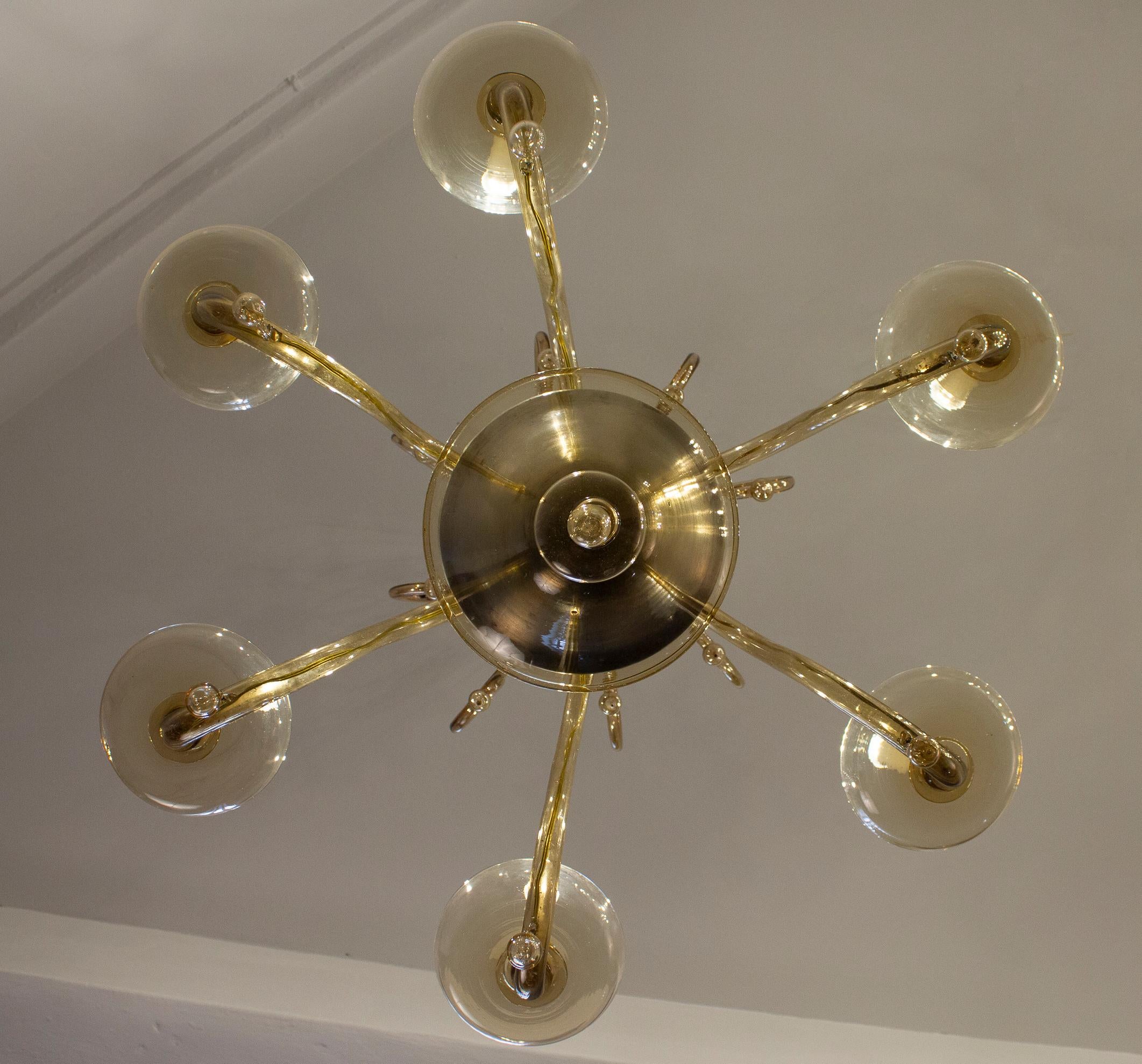 20th Century Amazing Amber Hand Blown Glass Chandelier by Venini circa 1950' For Sale