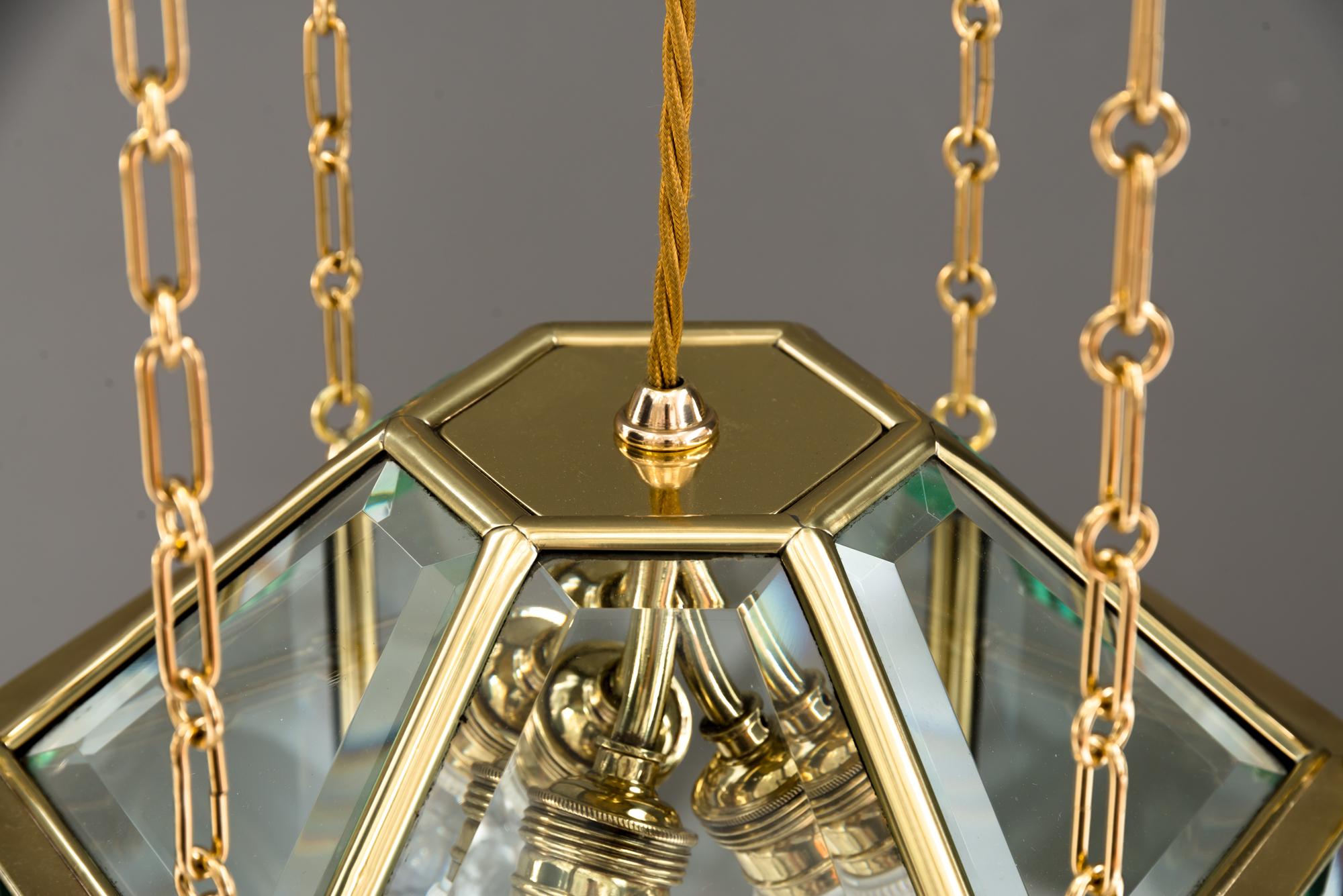 Brass Amazing and Big Chandelier with Original Cut Glasses, Vienna, circa 1910s