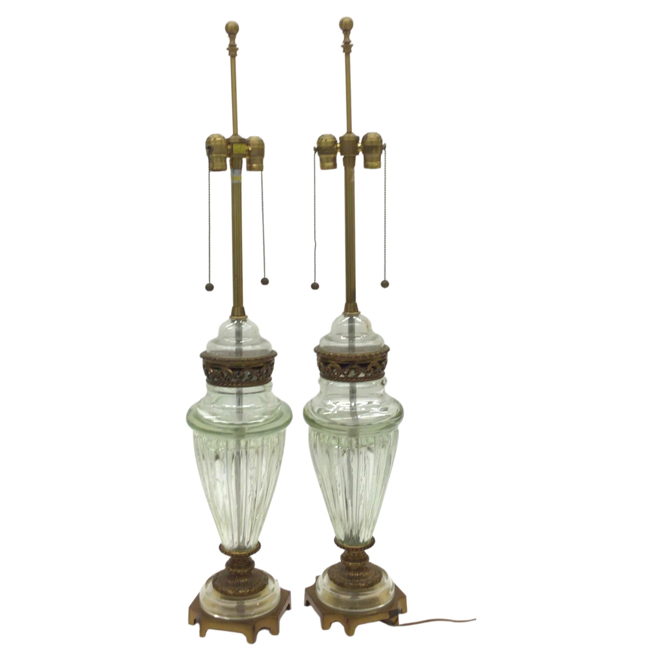Amazing and Large Pair of Marbro Lamps with Original Murano Vase by Seguso For Sale
