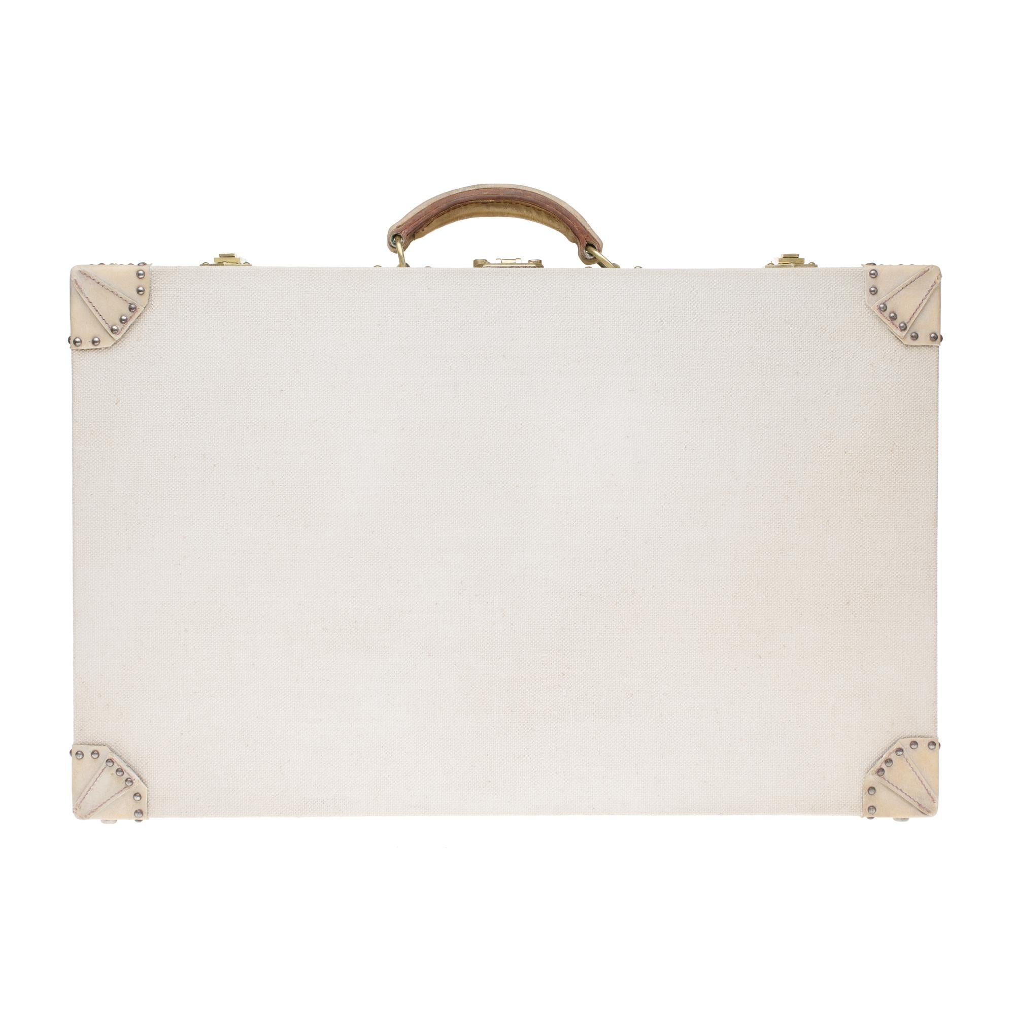 Amazing and Rare Hermès vintage case bi-material in white canvas and leather 5