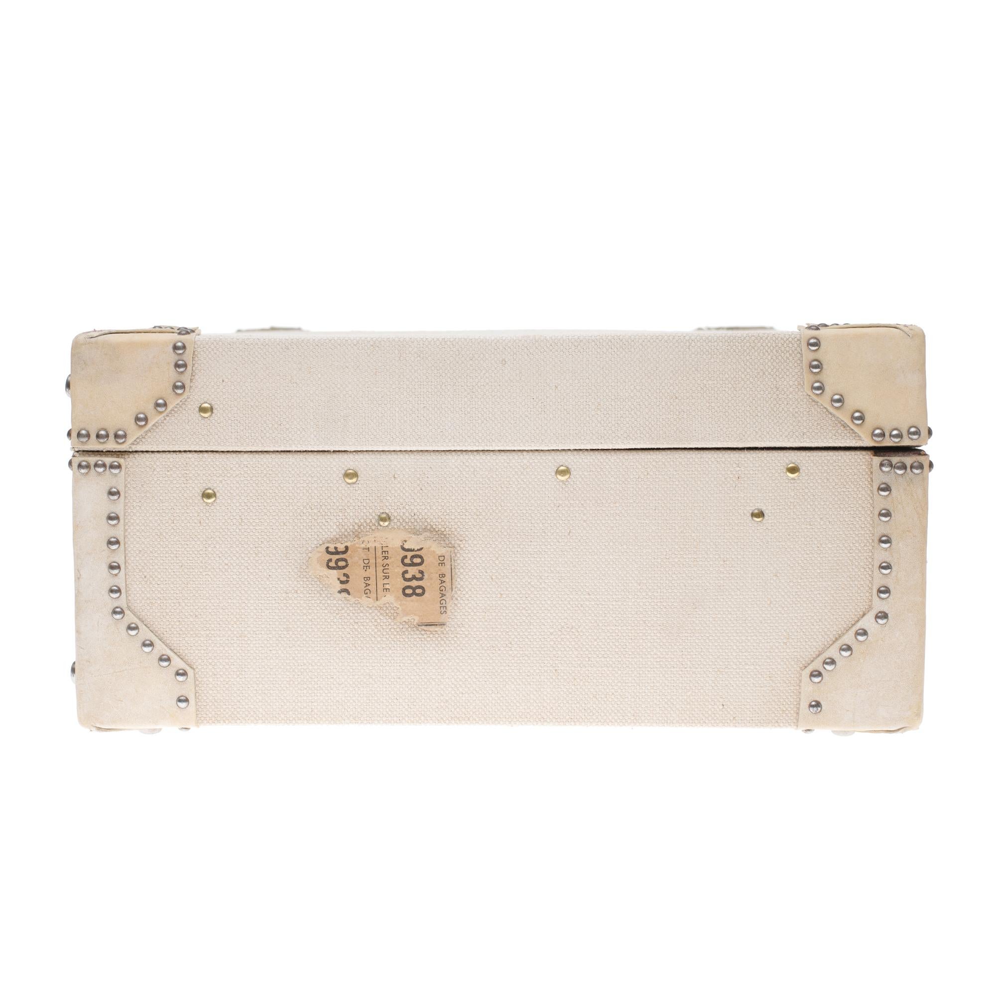 Women's or Men's Amazing and Rare Hermès vintage case bi-material in white canvas and leather