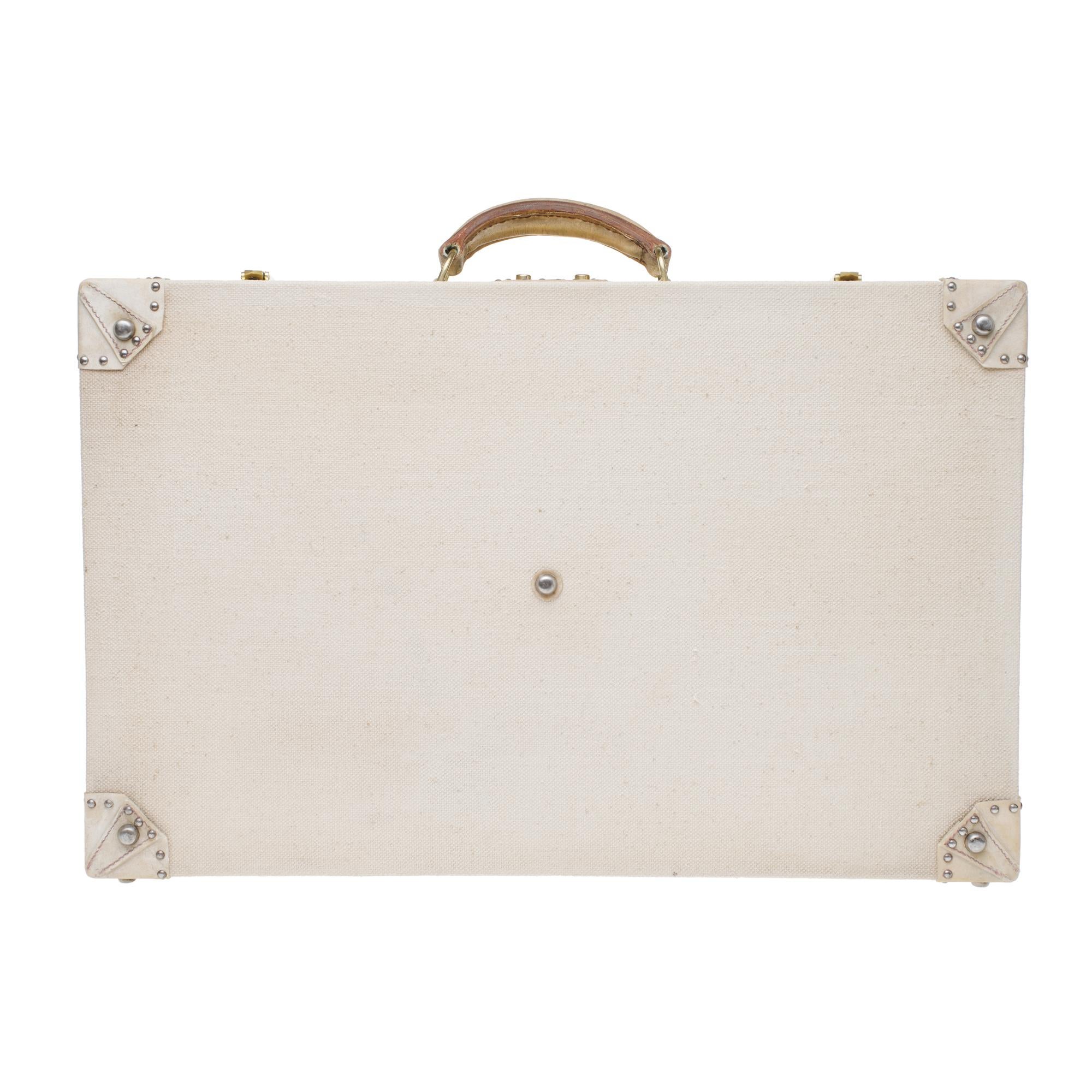 Amazing and Rare Hermès vintage case bi-material in white canvas and leather 4