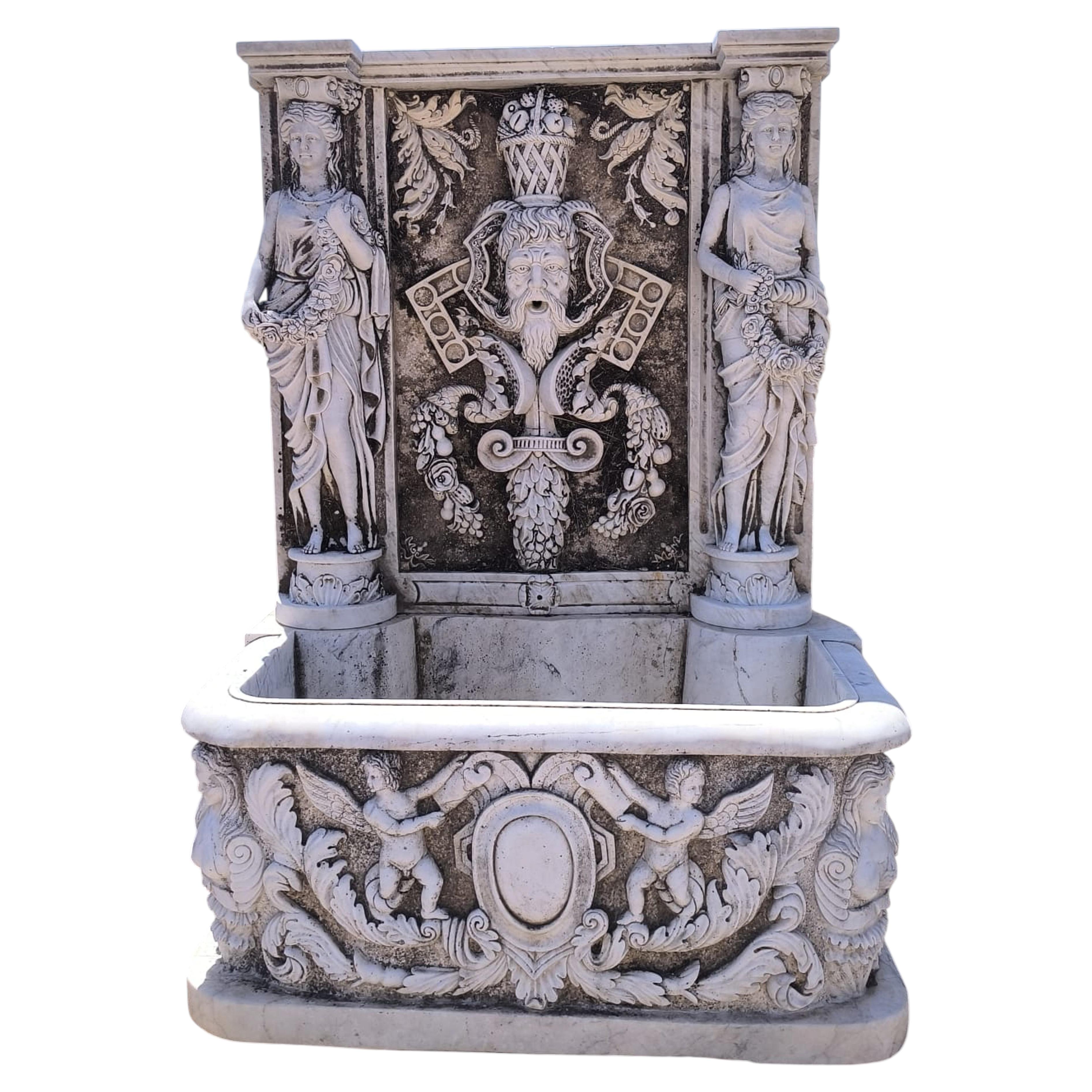 Incredibile e unica fontana da giardino in marmo in stile storicista, Spagna, 1870 circa