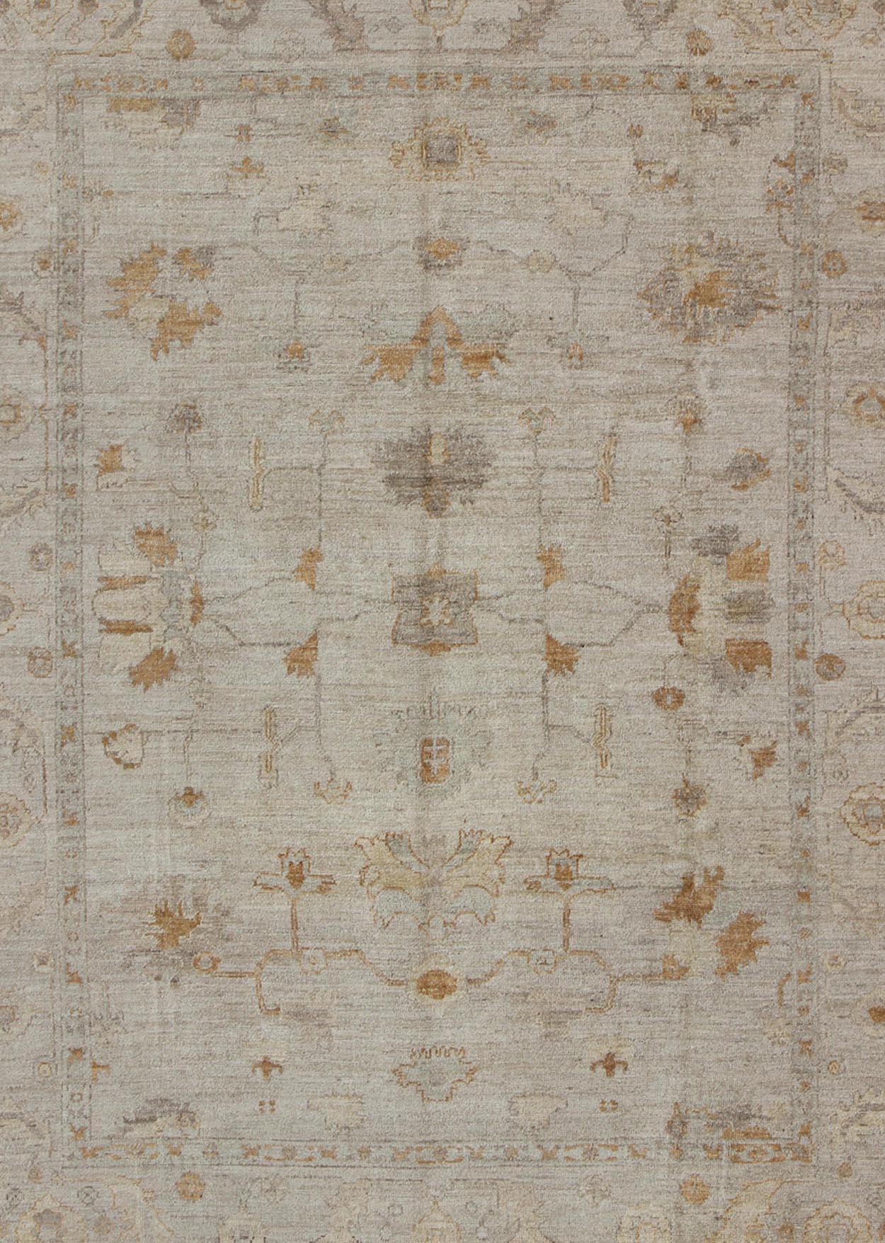 Amazing Angora Turkish Classic Oushak Rug with Floral Motifs in Neutral Tones In Excellent Condition For Sale In Atlanta, GA