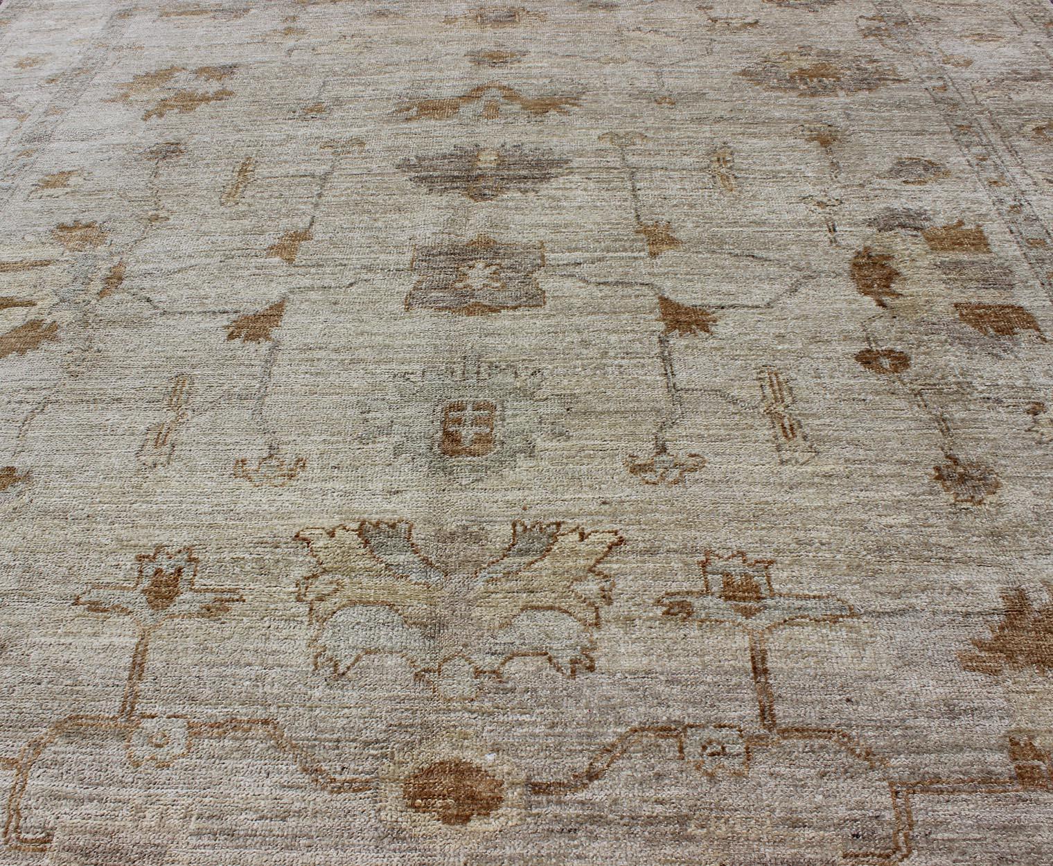 20th Century Amazing Angora Turkish Classic Oushak Rug with Floral Motifs in Neutral Tones For Sale