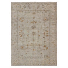 Vintage Amazing Angora Turkish Classic Oushak Rug with Floral Motifs in Neutral Tones