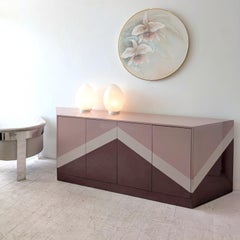 Amazing angular trapezoid-shaped postmodern vintage zig zag sideboard, USA 1980s