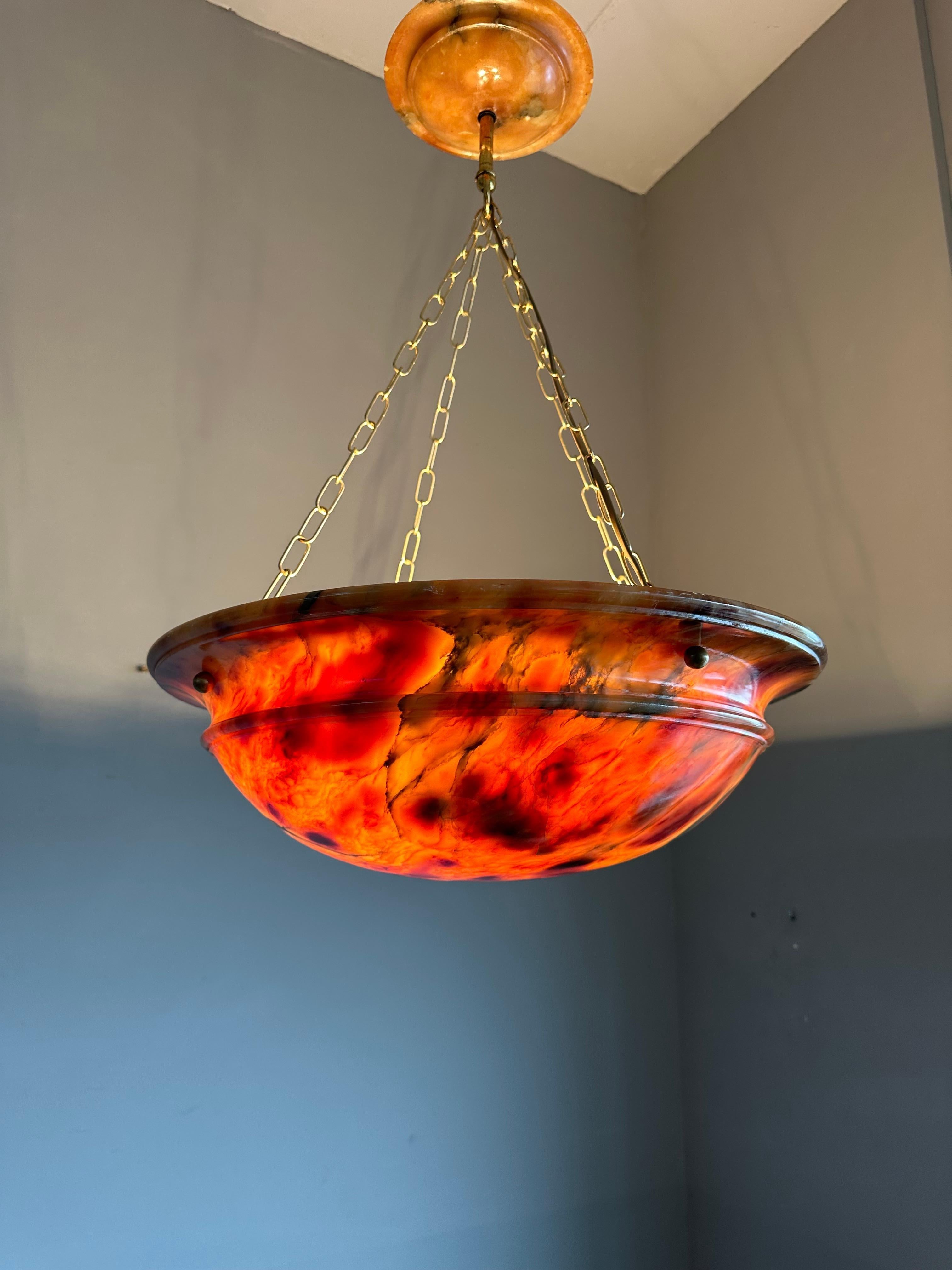 Timeless Shape & Colorful Art Deco Alabaster Pendant Light w. Matching Canopy For Sale 3