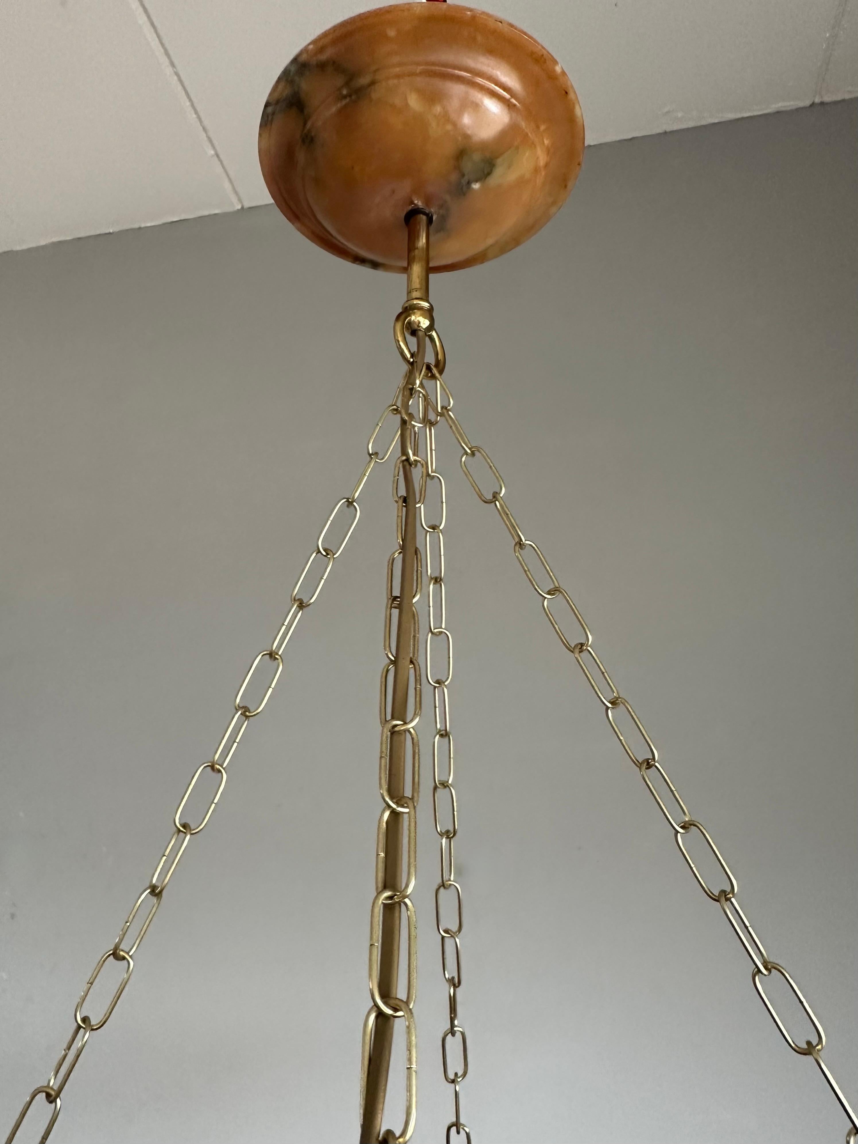 Timeless Design & Colorful Art Deco Alabaster Pendant Light w. Matching Canopy For Sale 9