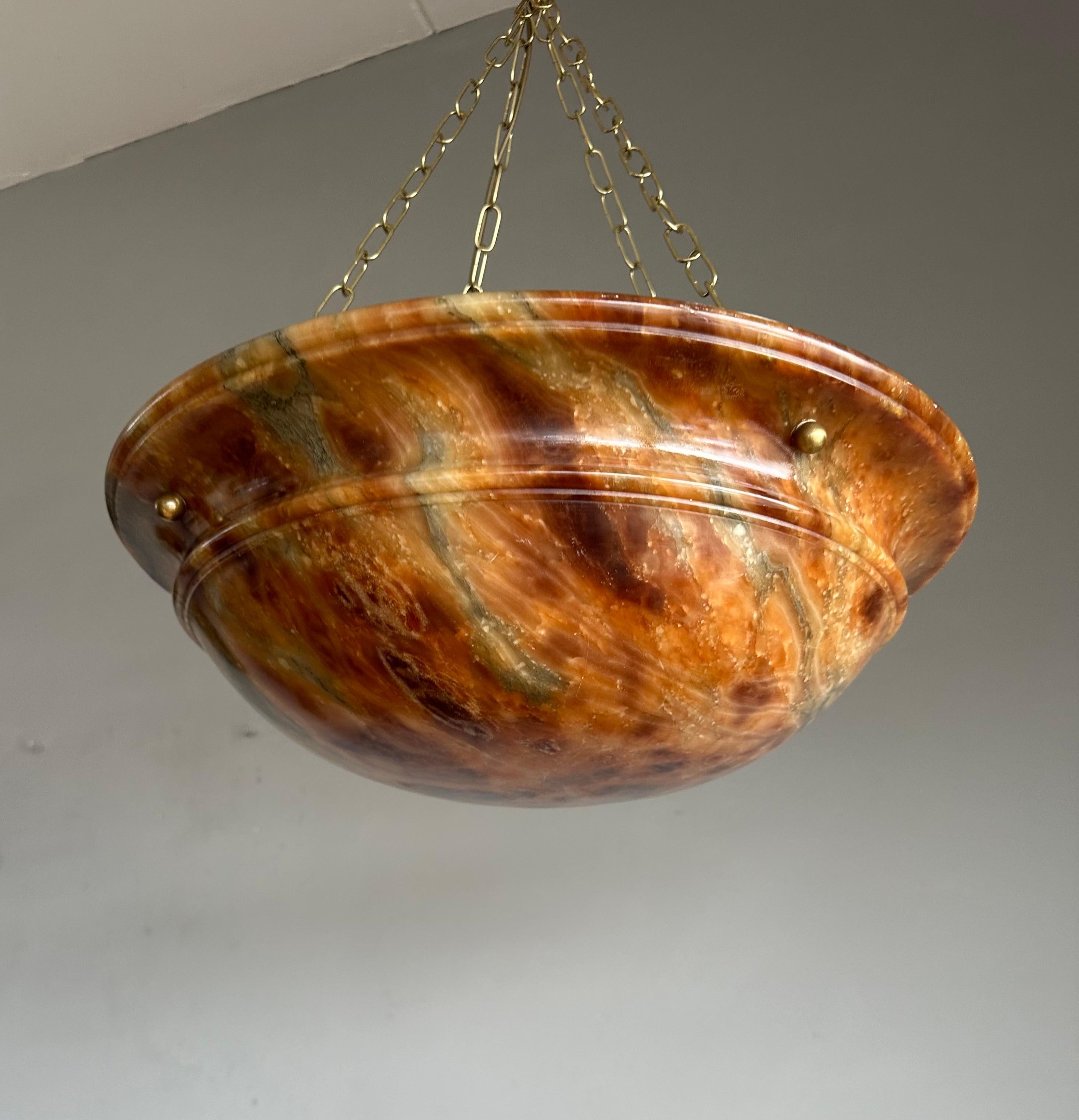 Timeless Shape & Colorful Art Deco Alabaster Pendant Light w. Matching Canopy For Sale 10