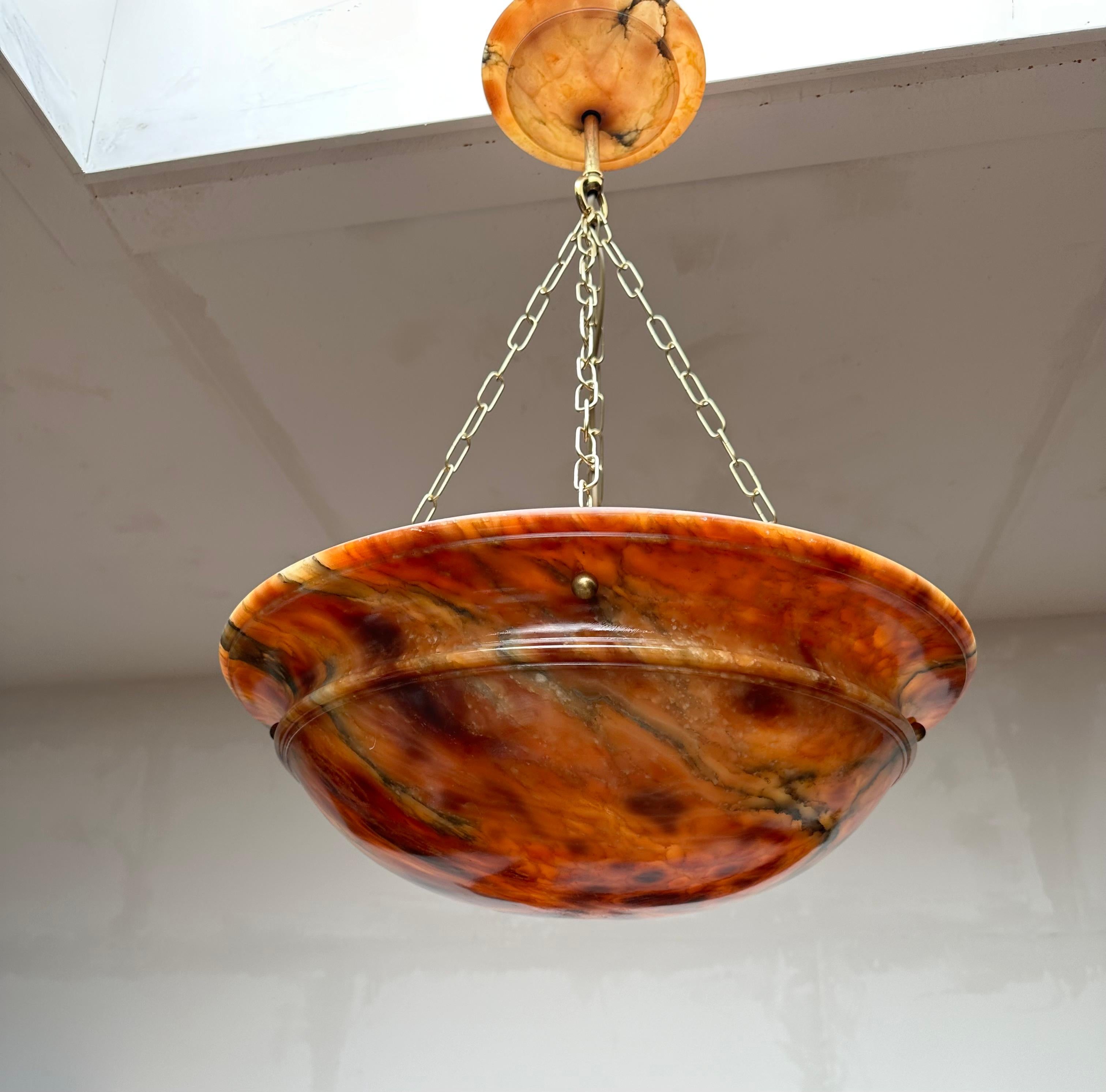 Timeless Design & Colorful Art Deco Alabaster Pendant Light w. Matching Canopy For Sale 12