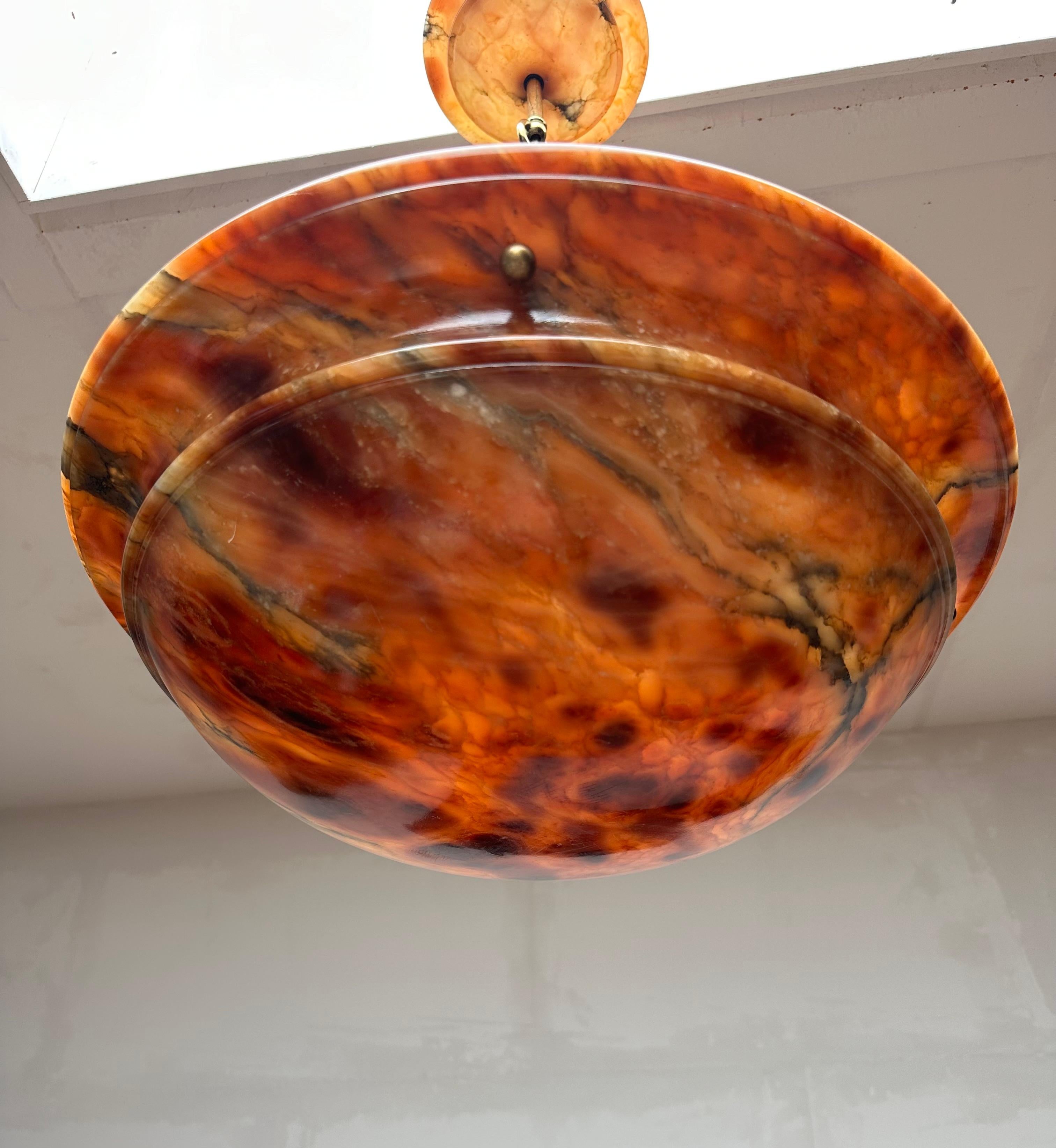 Timeless Shape & Colorful Art Deco Alabaster Pendant Light w. Matching Canopy For Sale 13