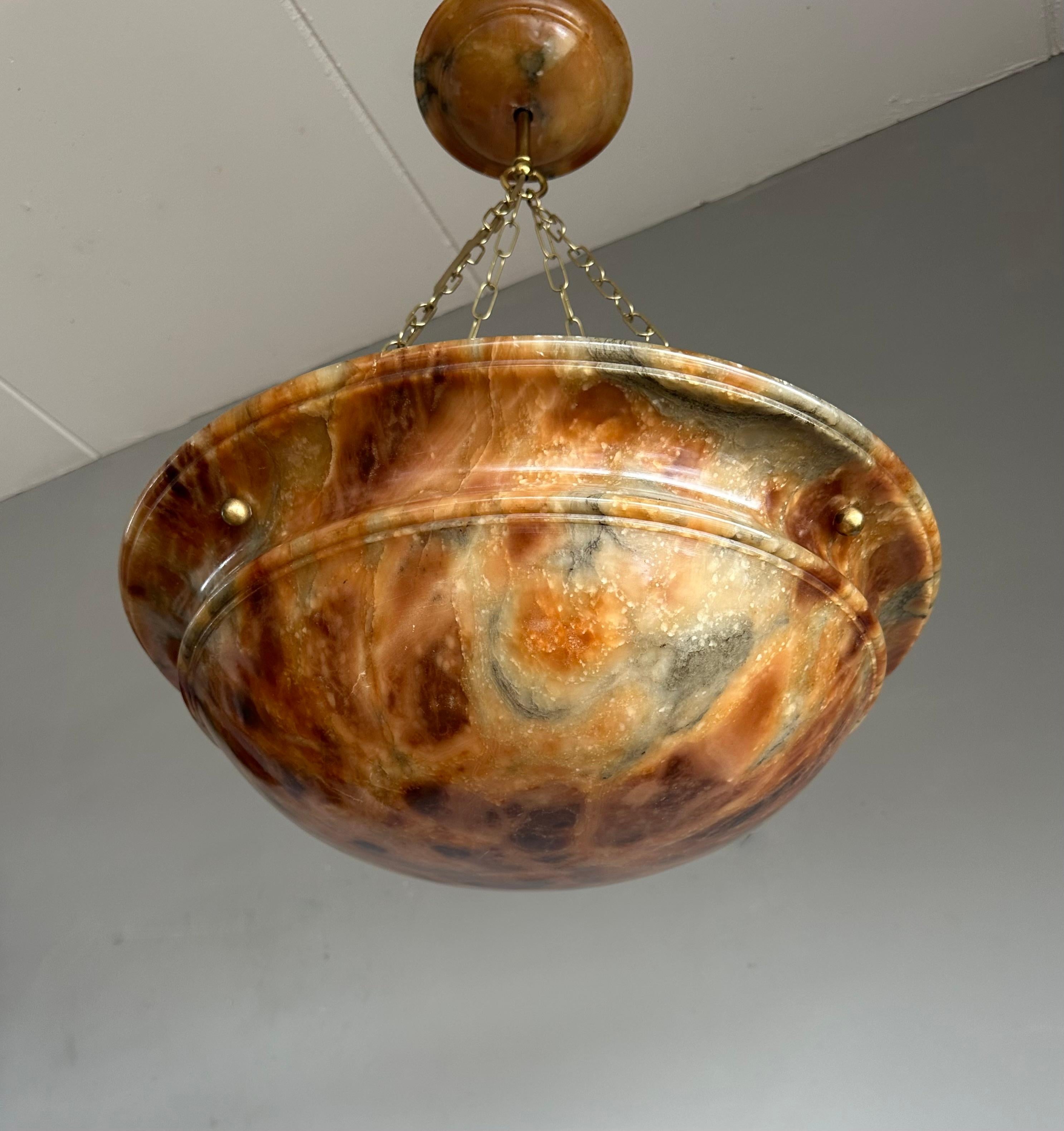 Timeless Shape & Colorful Art Deco Alabaster Pendant Light w. Matching Canopy In Good Condition For Sale In Lisse, NL