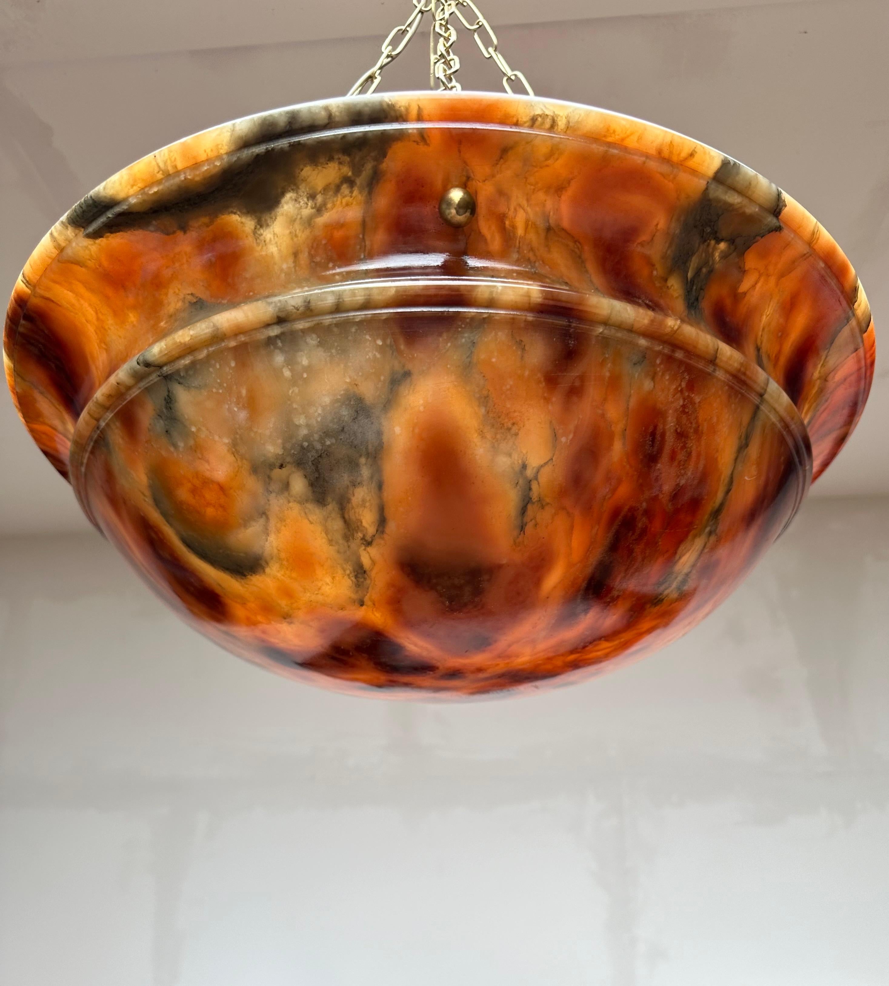 Timeless Design & Colorful Art Deco Alabaster Pendant Light w. Matching Canopy For Sale 1
