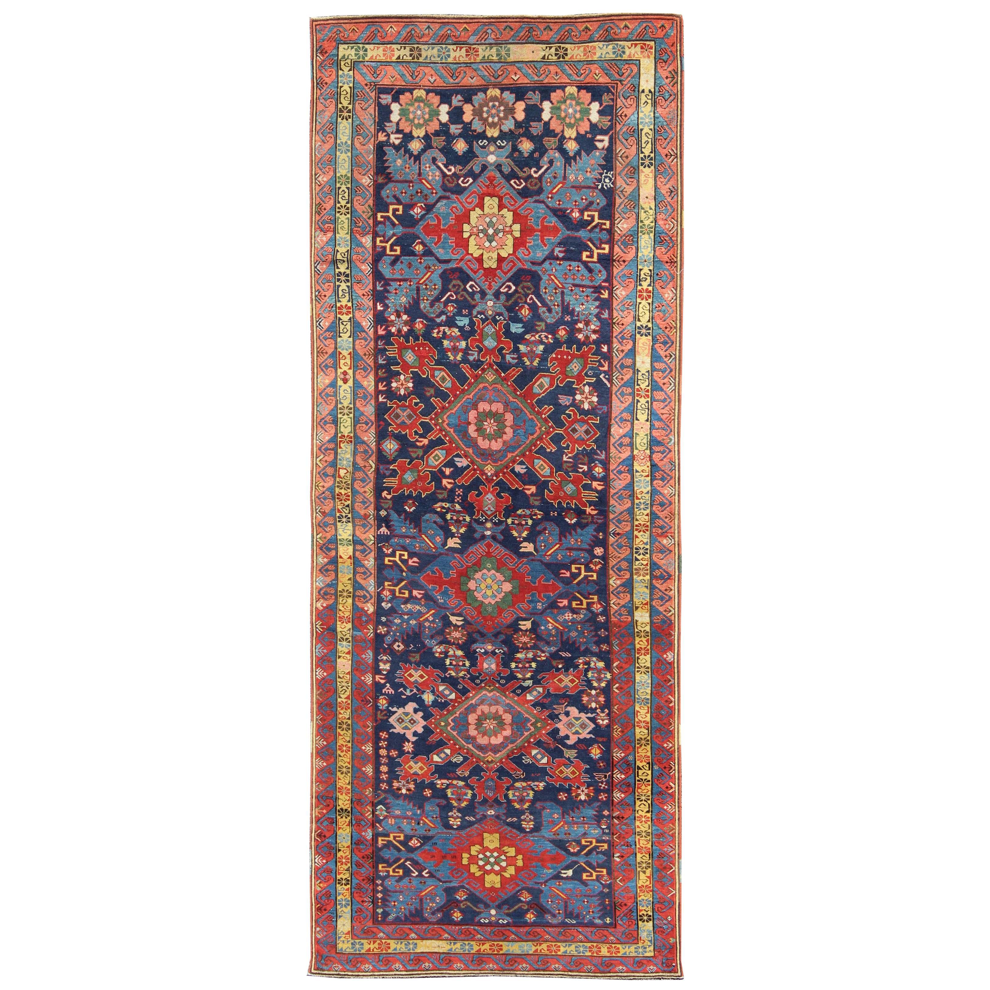 Amazing Antique Caucasian Seychour Rug with Diamond Medallions in Rich Colors