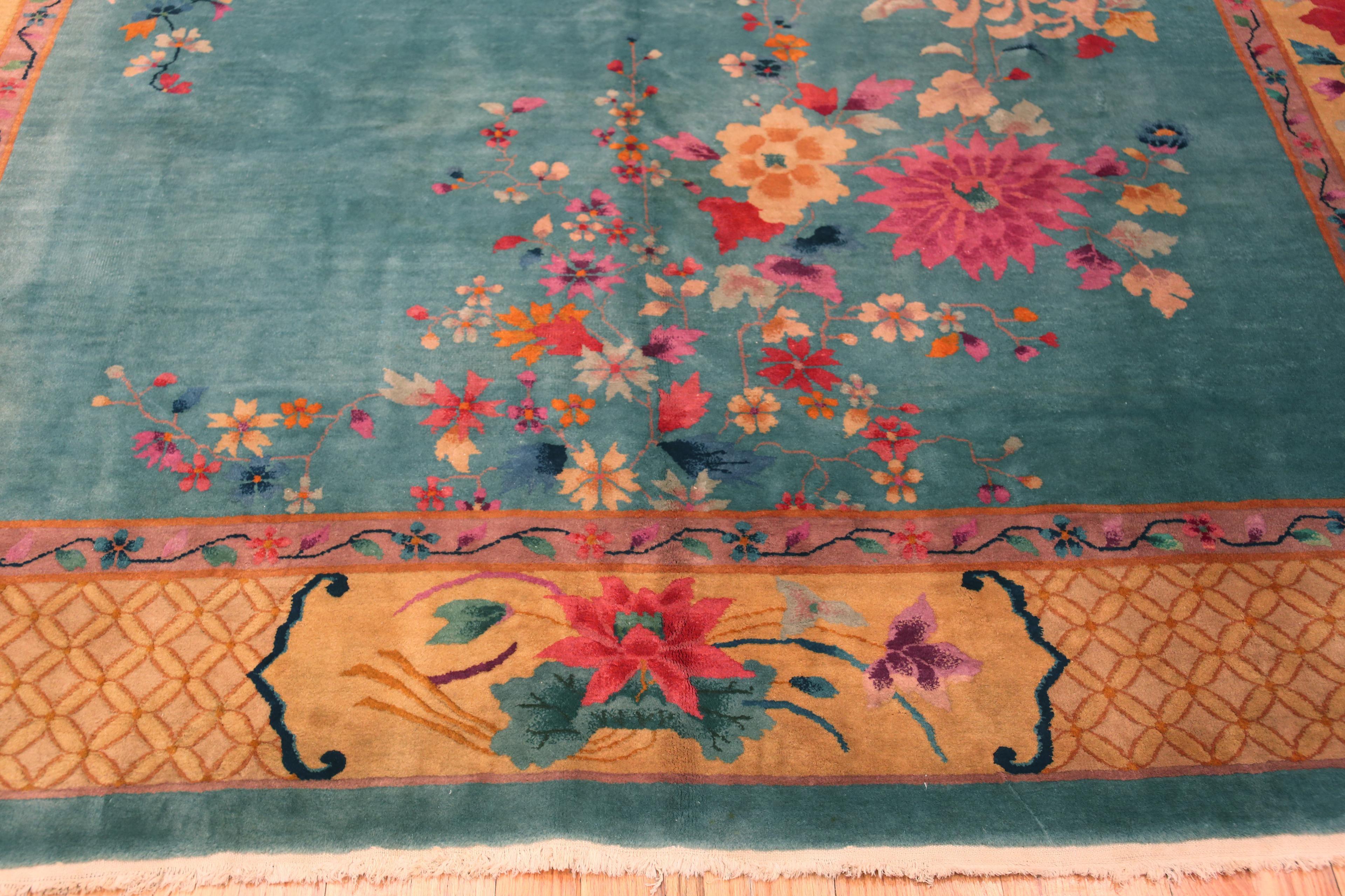 Amazing Antique Chinese Art Deco Floral Area Rug 8'8