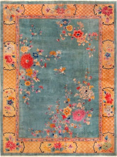 Amazing Antique Chinese Art Deco Floral Area Rug 8'8" x 11'7"