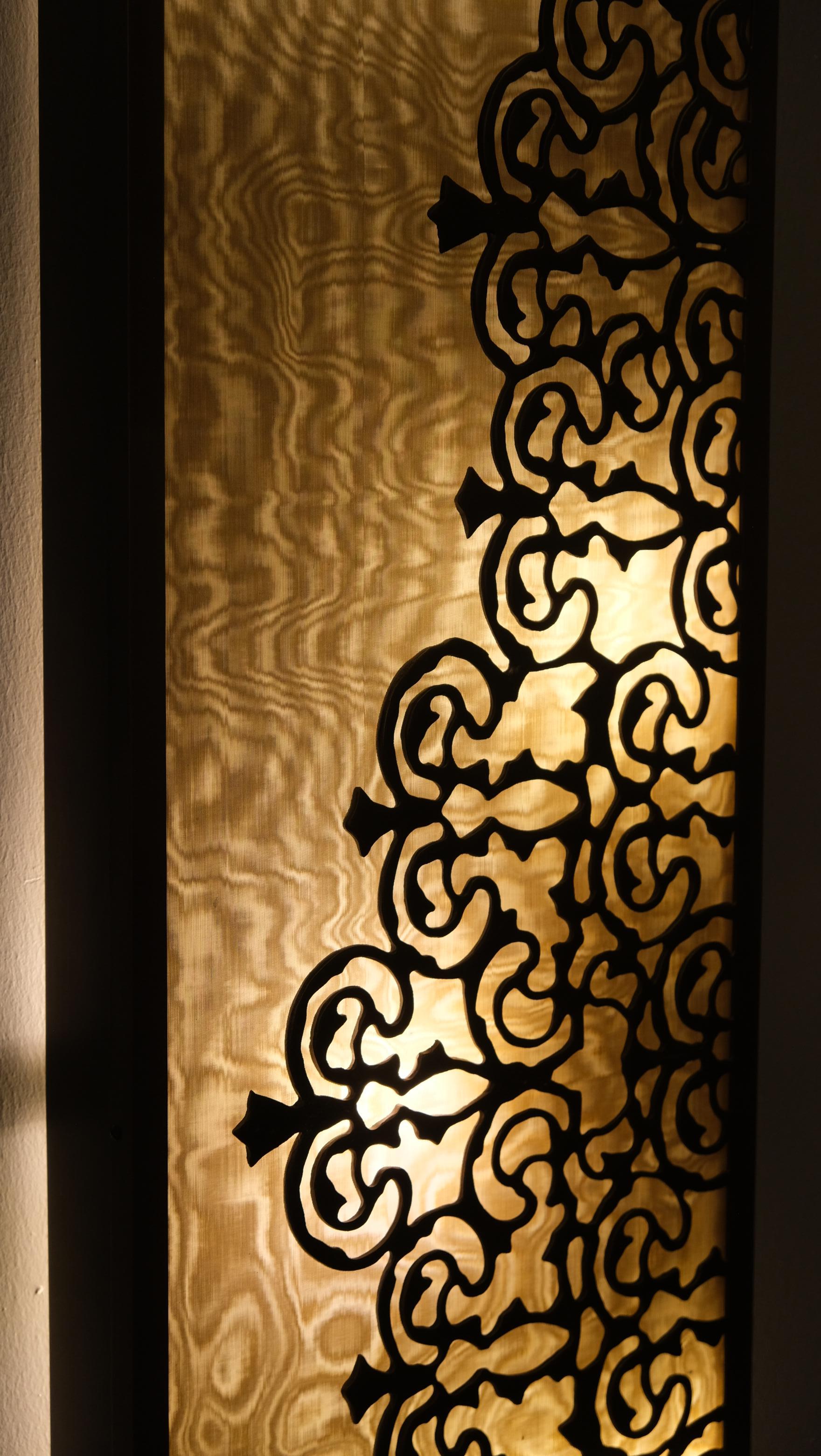 Hand-Crafted Antique embroidered sconce metal meshbrass handcarved by Palena Furniture For Sale