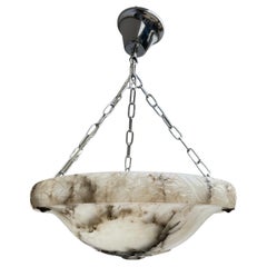 Amazing Antique Hand White & Black Alabaster Pendant Light Excellent Condition