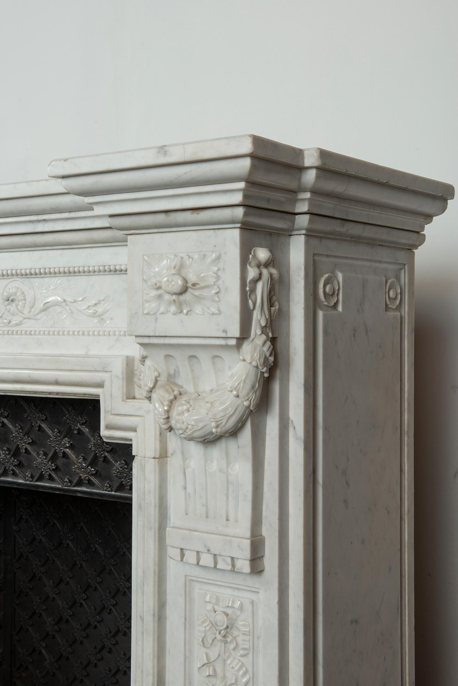 Carrara Marble Amazing Antique Louis XVI Fireplace Mantel For Sale