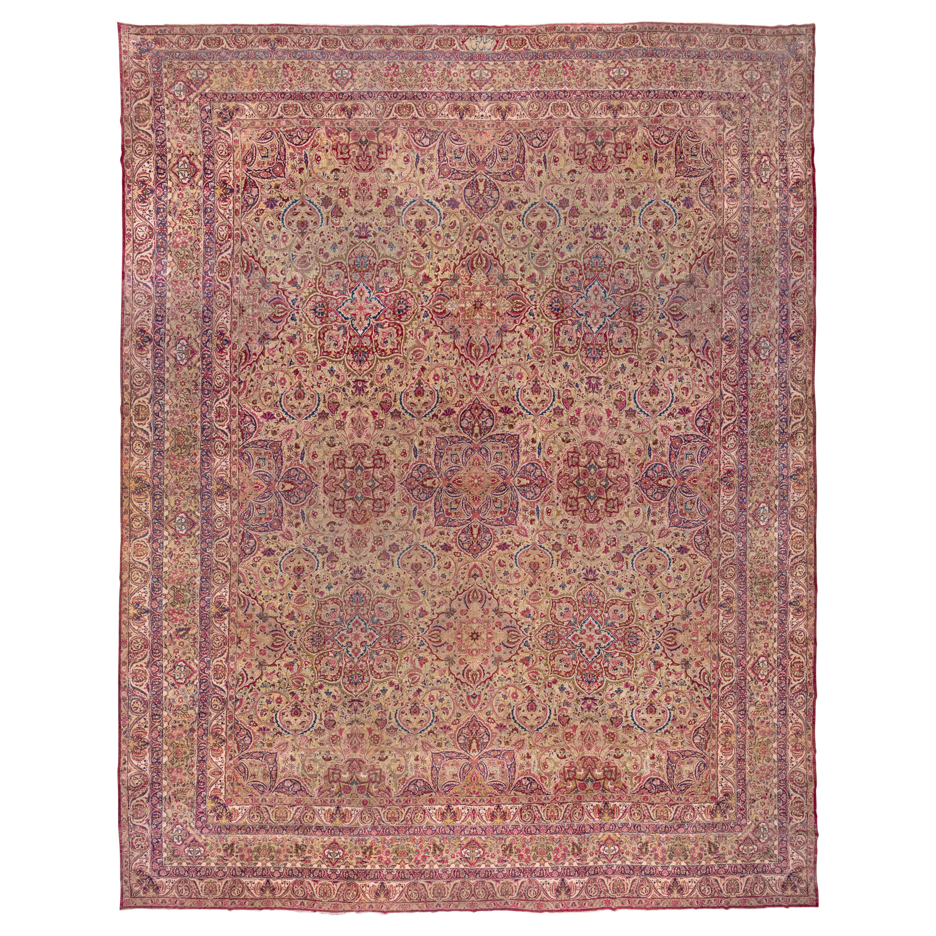 Amazing Antiques Persian Lavar Kerman Carpet, Mansion Carpet, circa 1900s