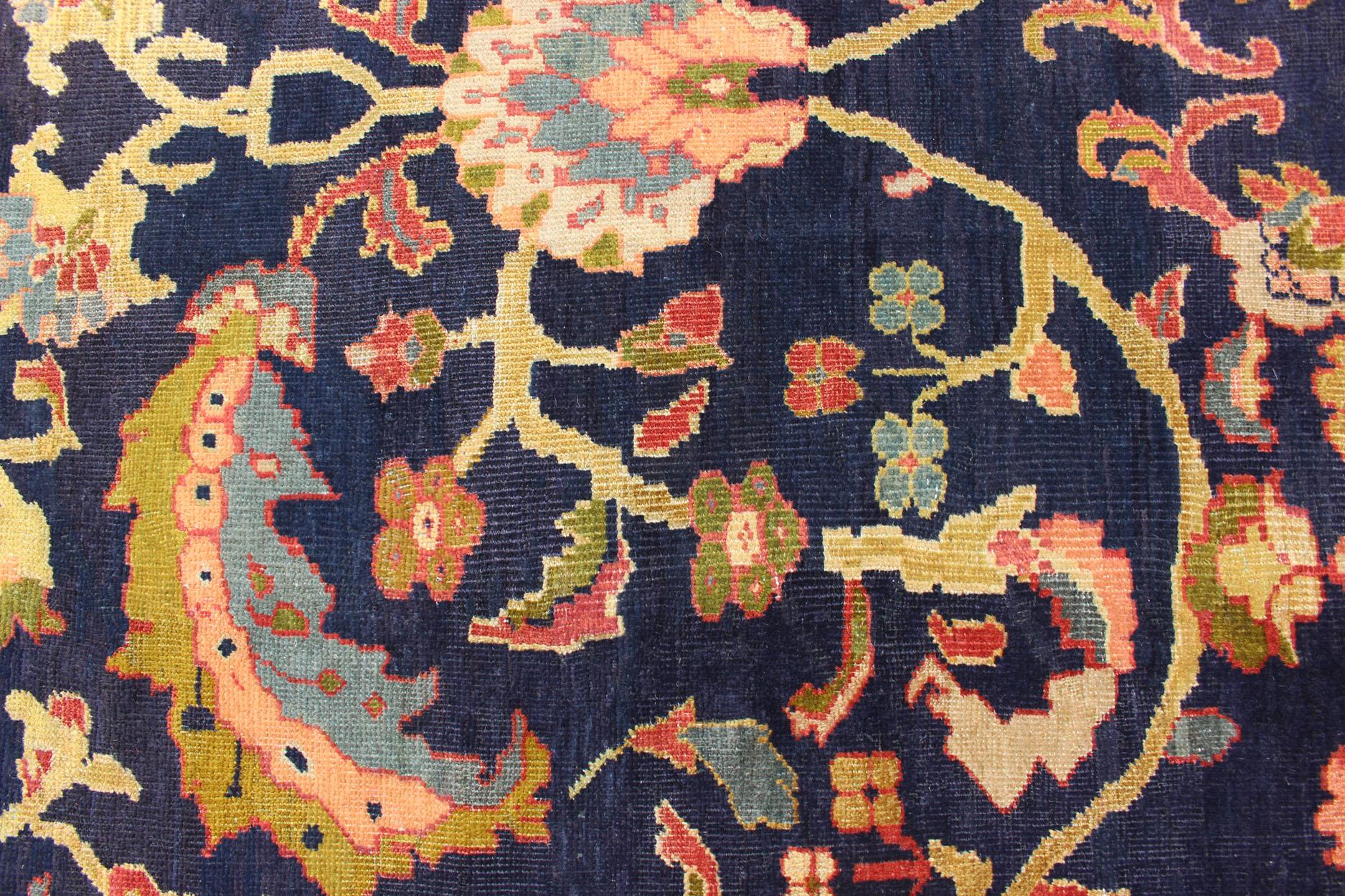  Antique Persian Sultanabad Carpet in Navy Blue Background and Rose Red Border  For Sale 1