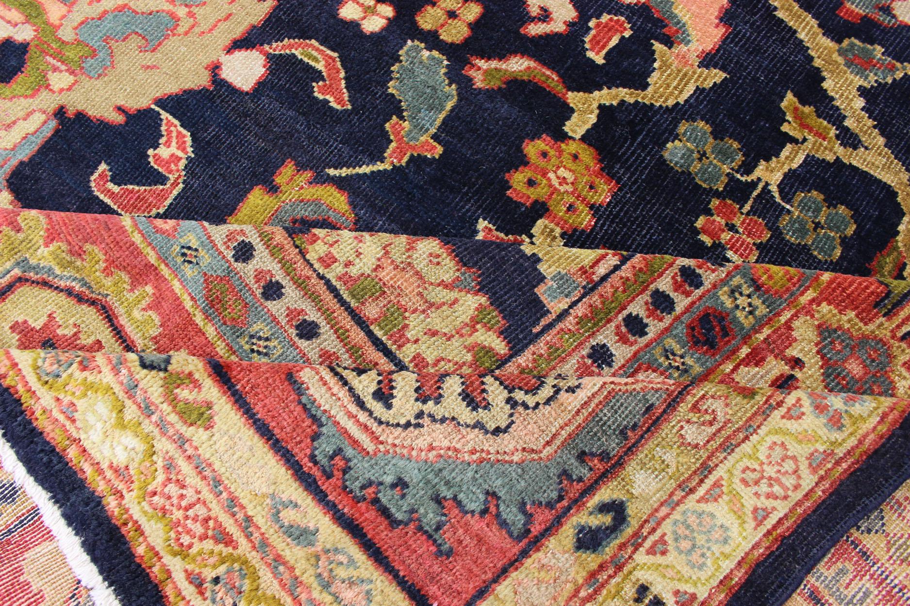  Antique Persian Sultanabad Carpet in Navy Blue Background and Rose Red Border  For Sale 2