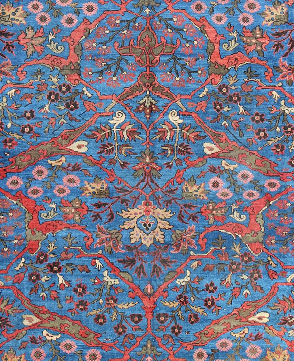 Amazing Antique Persian Sultanabad Rug in a Unique Persian Blue Background For Sale 3