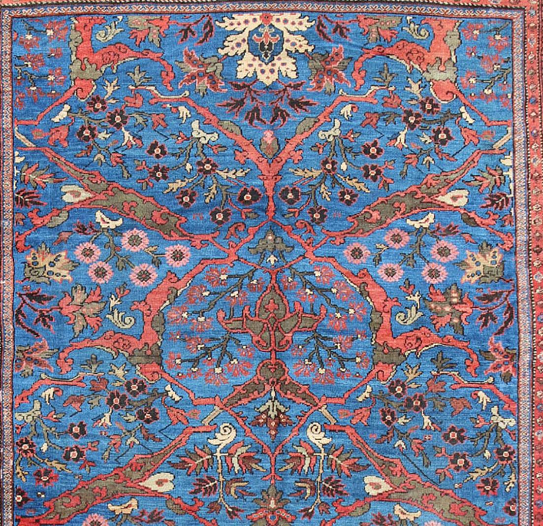 Amazing Antique Persian Sultanabad Rug in a Unique Persian Blue Background For Sale 4